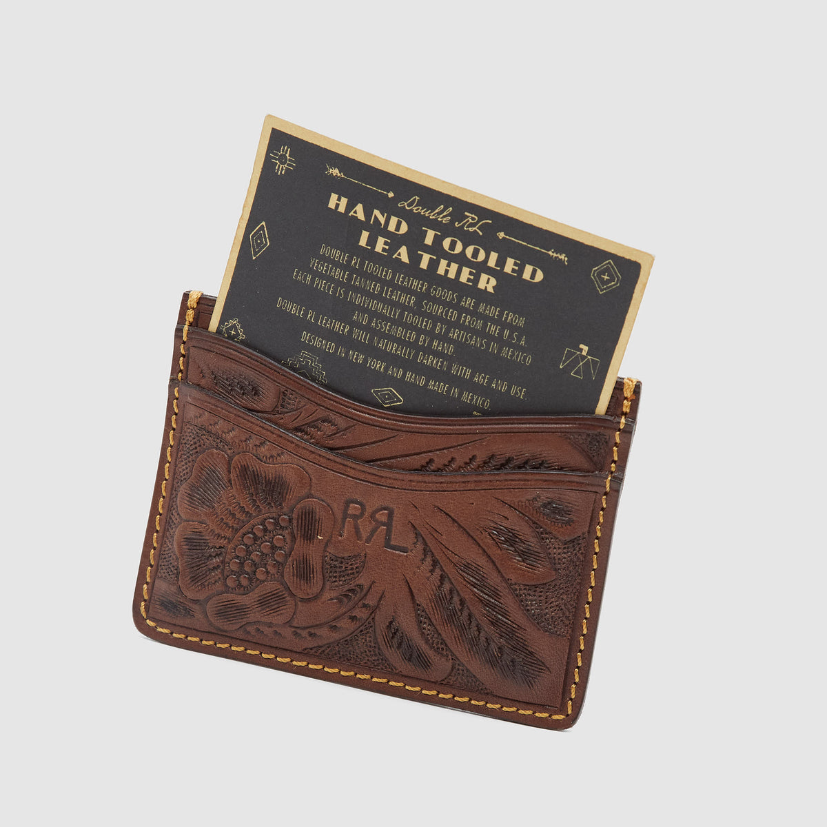 Double RL Handtooled Leather Cardholder