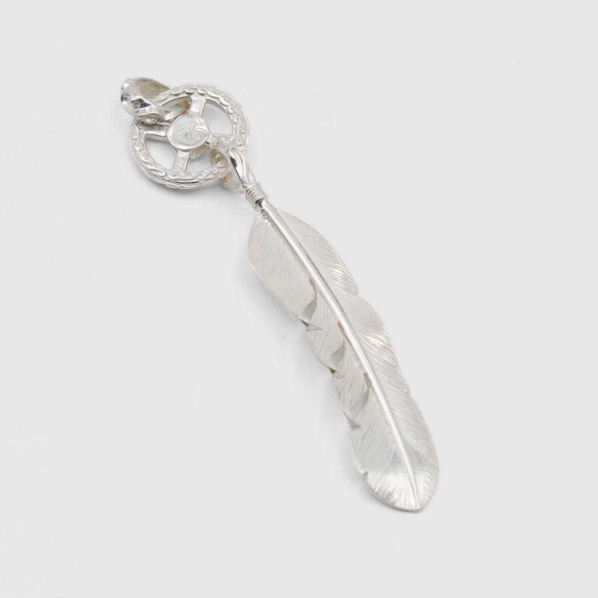 The Flat Head Large Wheel & Feather Sterling Pendant