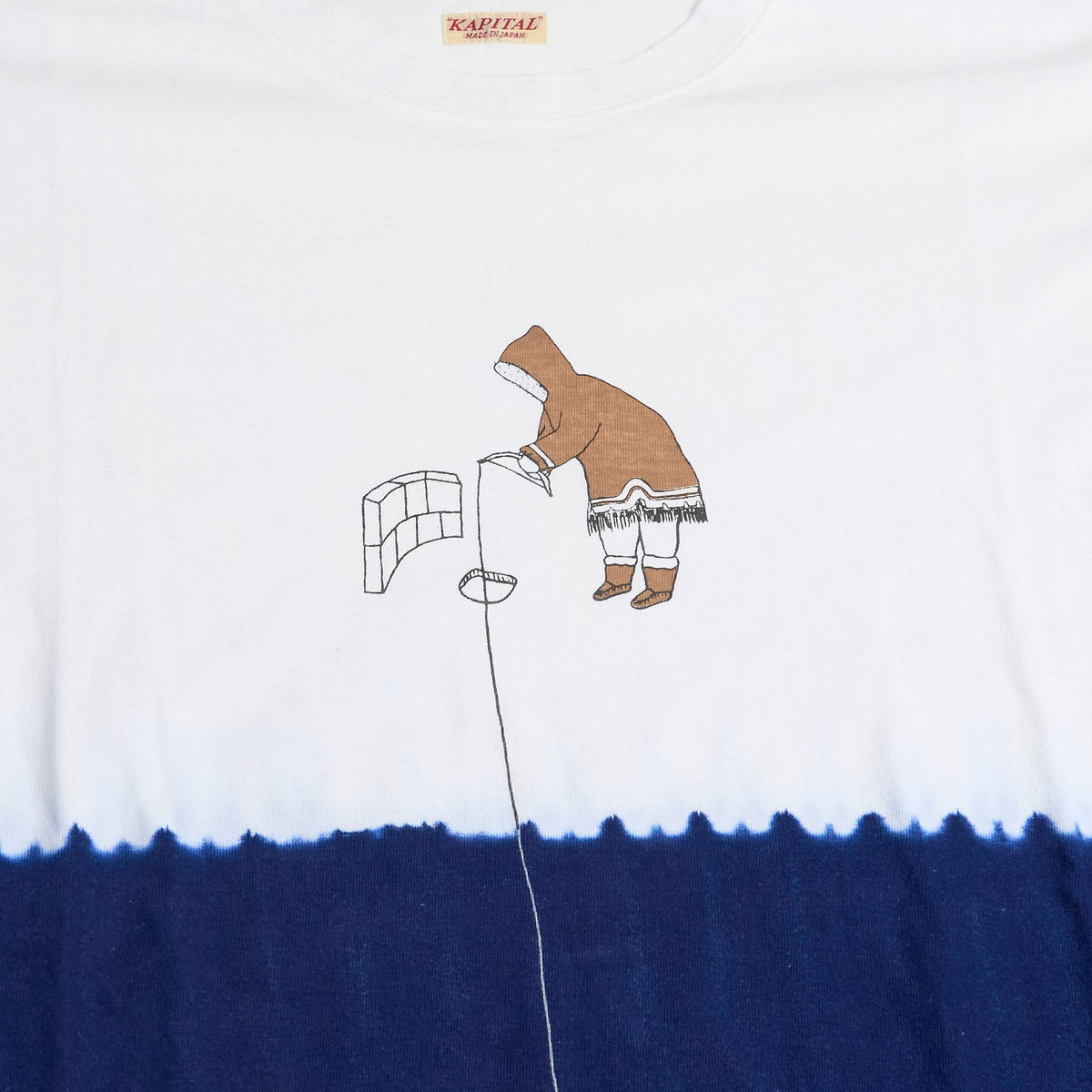 Kapital Hand Dyed Ice Fishing Crew Neck Indigo T-Shirt