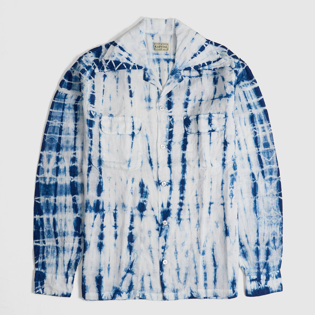 Kapital French Linen Tokushima Shibori Dye Linen Overshirt
