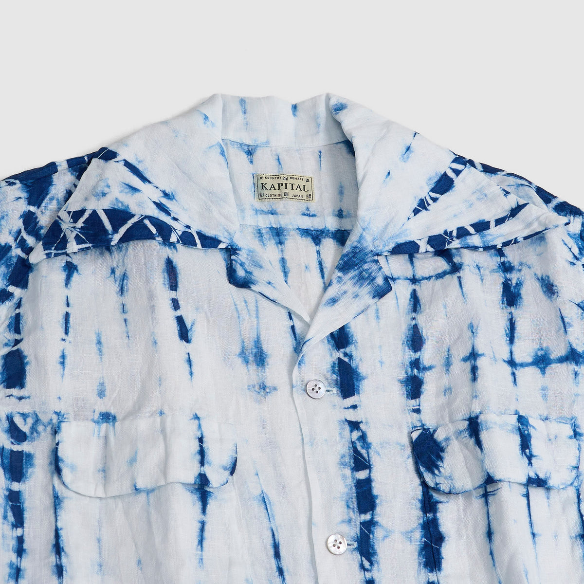Kapital French Linen Tokushima Shibori Dye Linen Overshirt