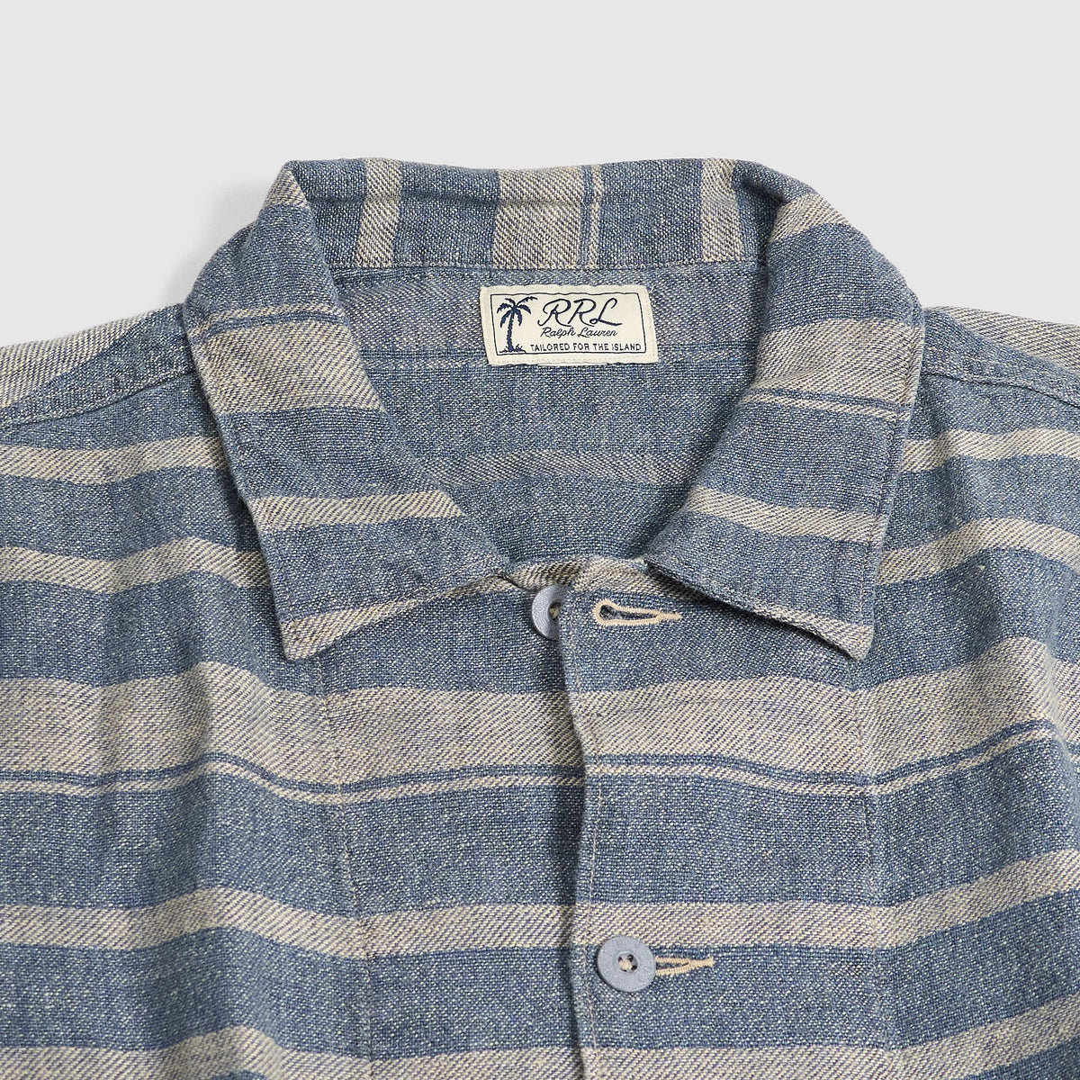 Double RL Indigo Striped Linen Overshirt Jacket