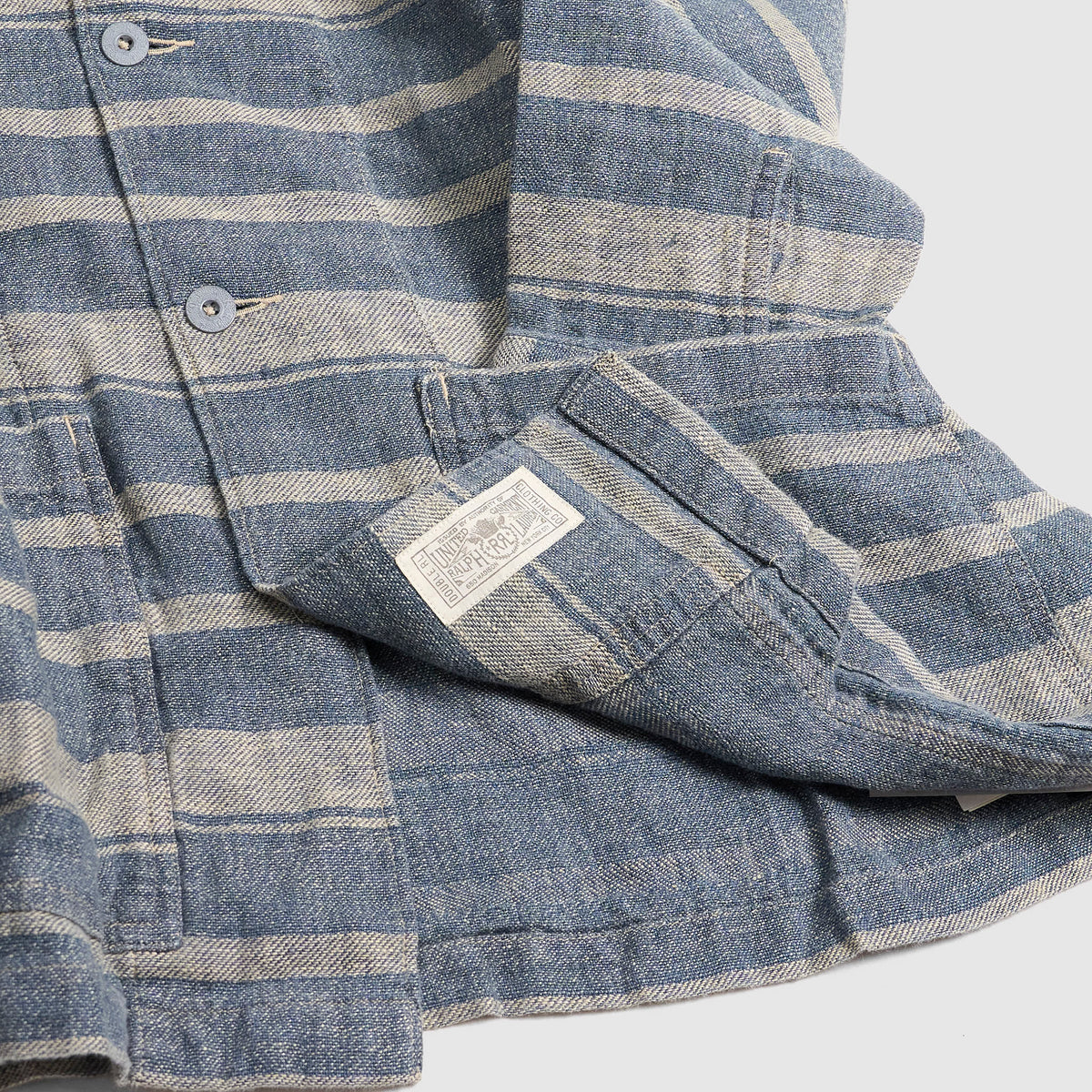 Double RL Indigo Striped Linen Overshirt Jacket