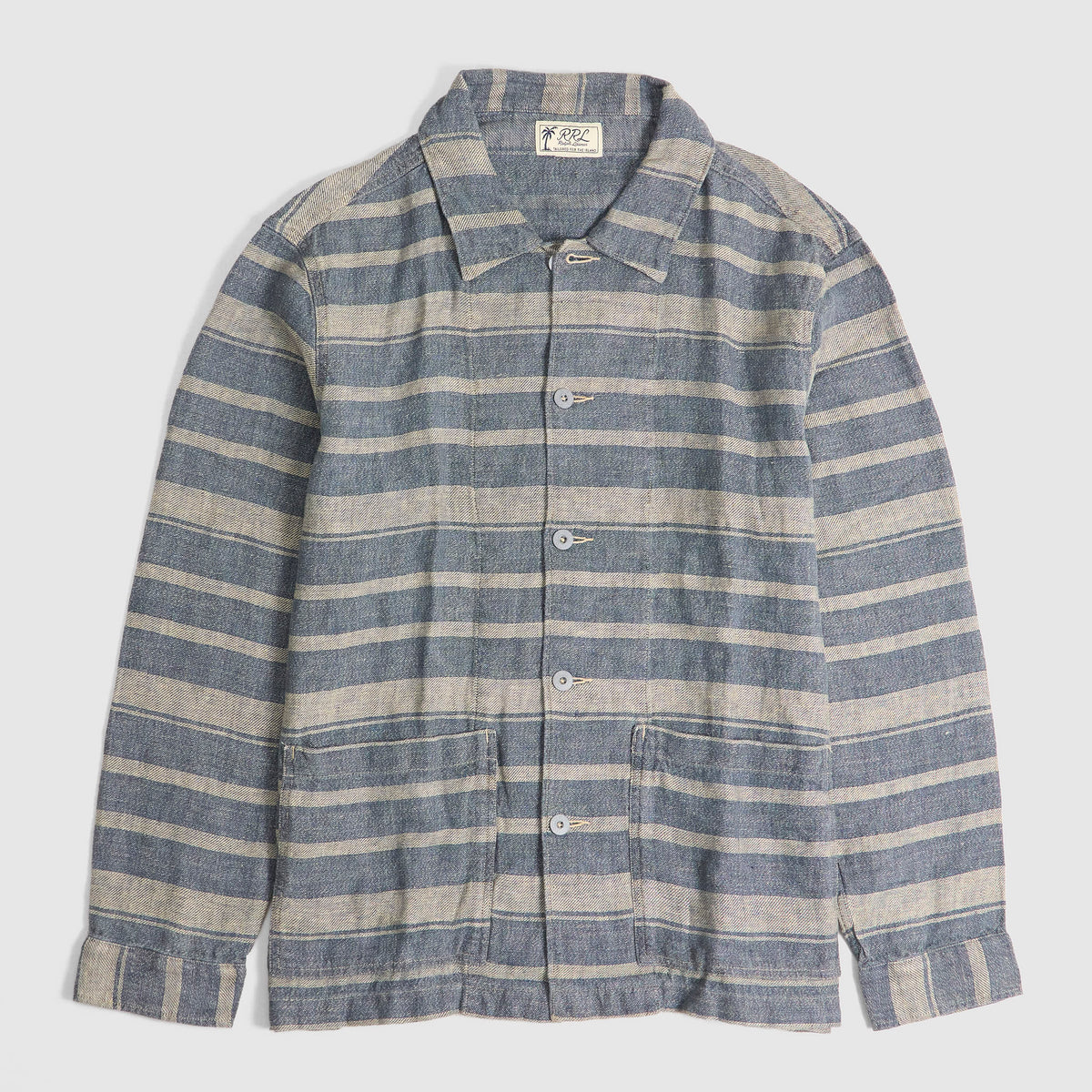 Double RL Indigo Striped Linen Overshirt Jacket