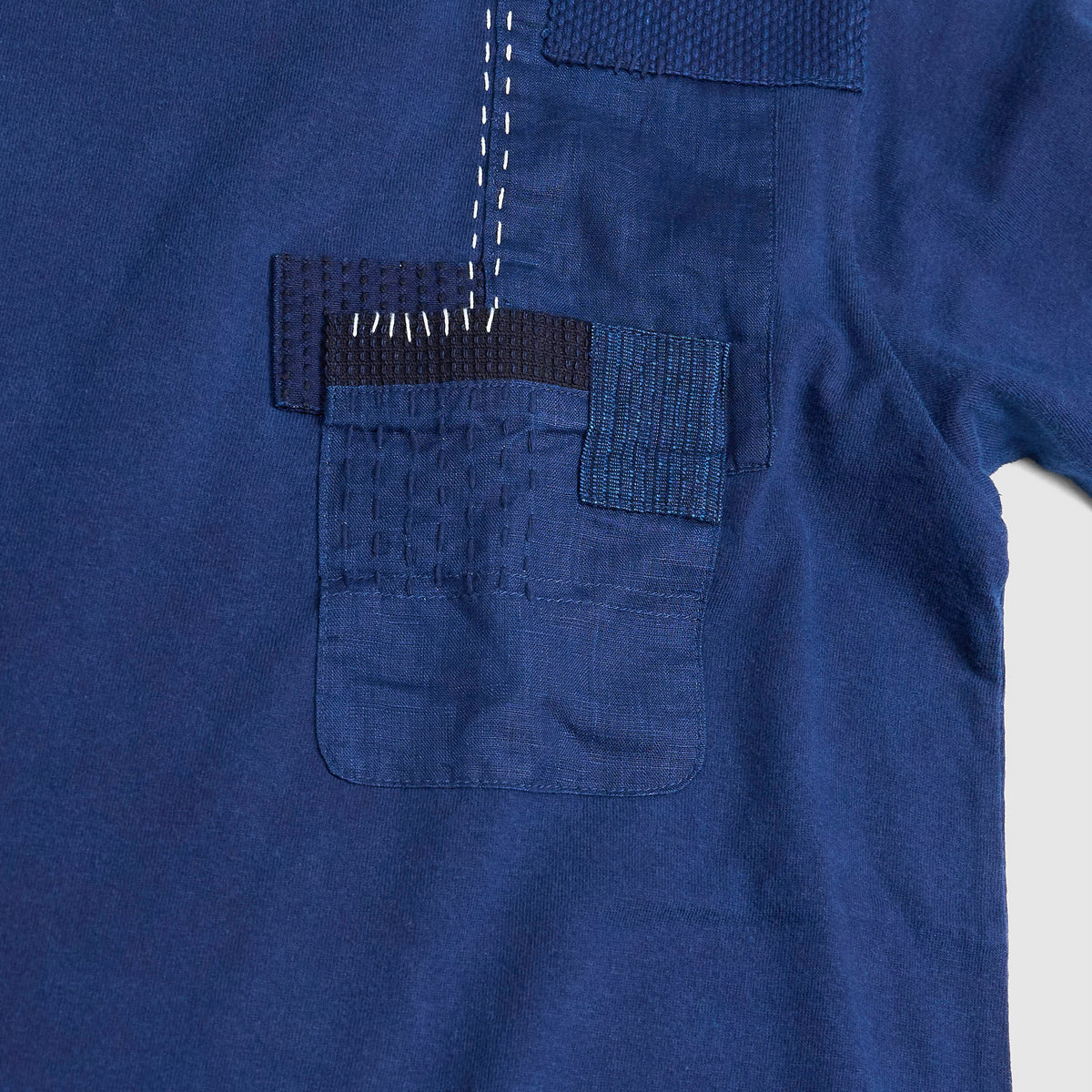 Blue Blue Japan Patchwork Nenrin Indigo Crew Neck T-Shirt