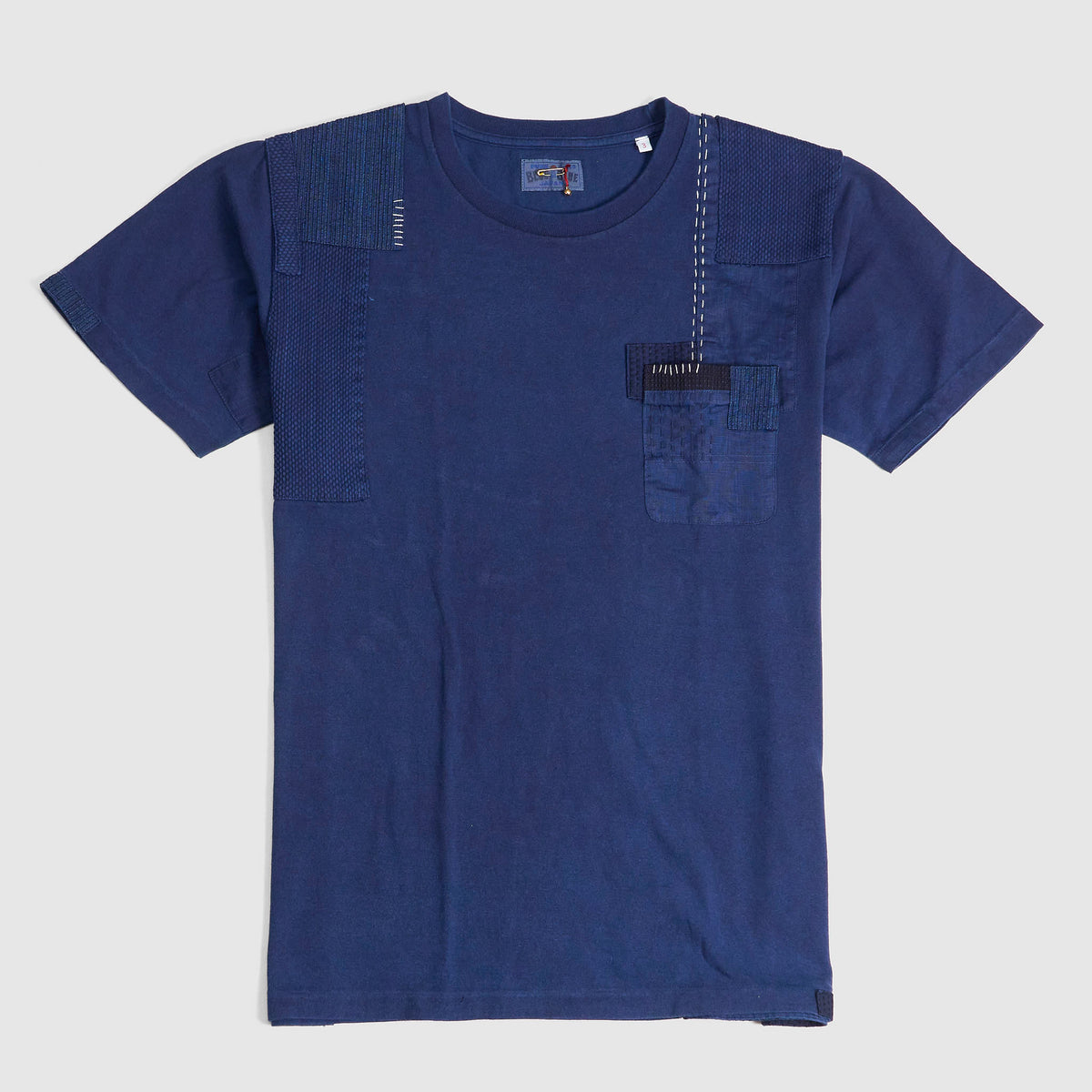 Blue Blue Japan Patchwork Nenrin Indigo Crew Neck T-Shirt