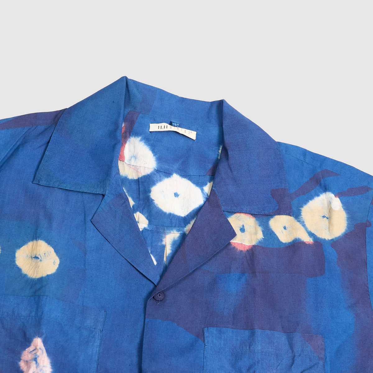 11.11 / eleven eleven Camp Collar Indigo Bandhani Silk Shirt