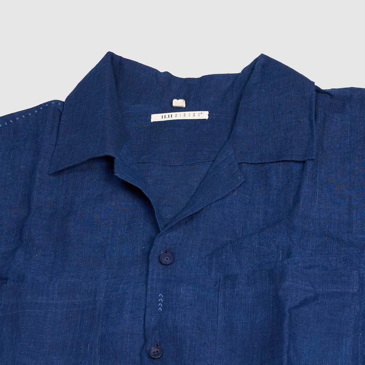 11.11 / eleven eleven Camp Collar Indigo Linen Shirt