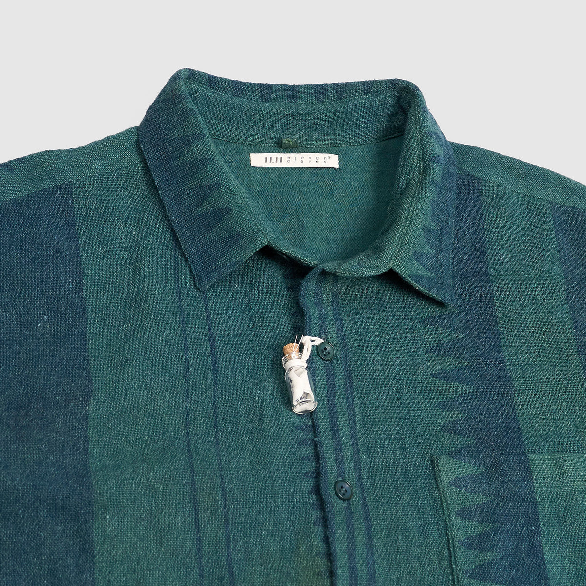 11.11 / eleven eleven Handwoven Green Lovers Pattern Long Sleeve Shirt