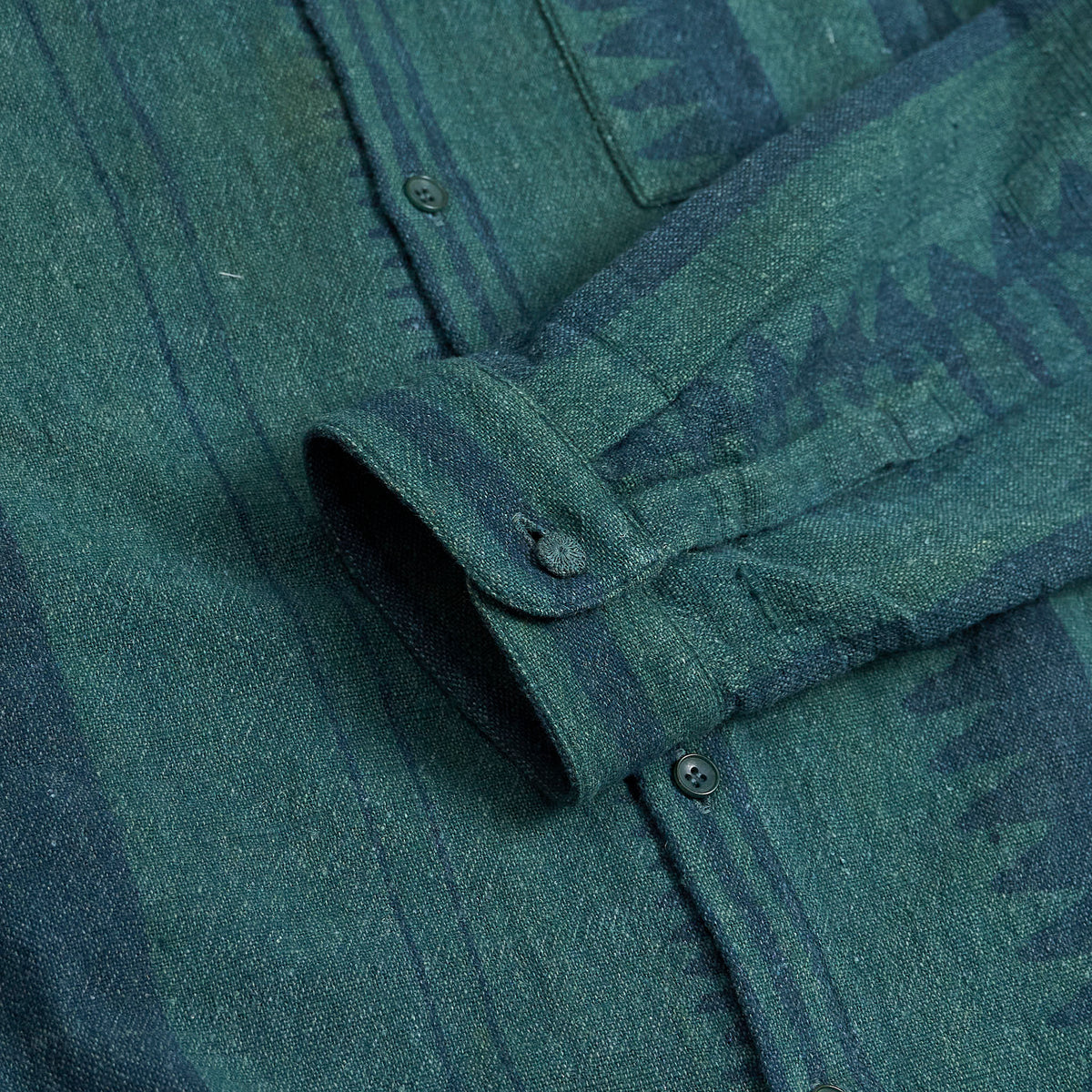 11.11 / eleven eleven Handwoven Green Lovers Pattern Long Sleeve Shirt