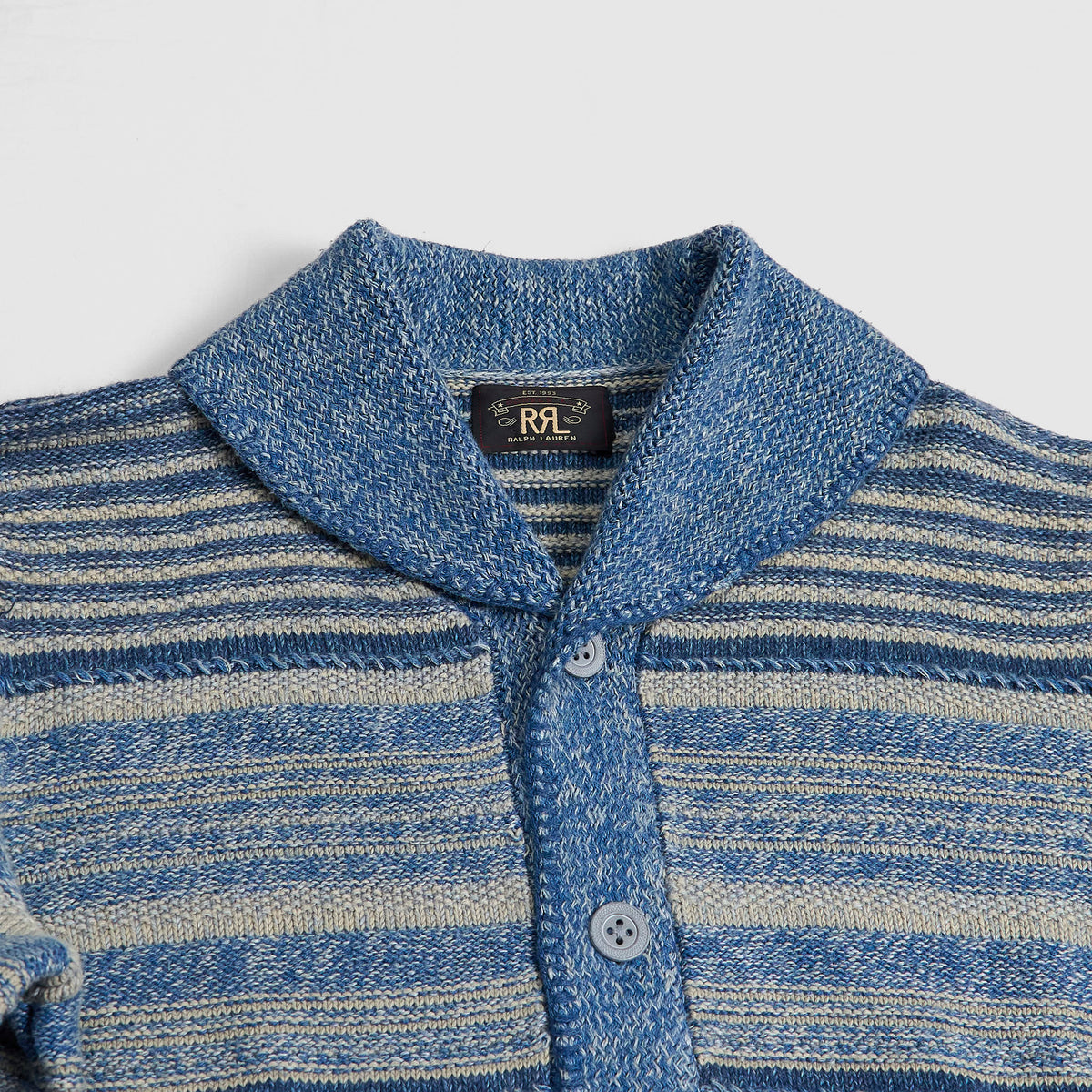 Double RL Cotton-Linen Striped Indigo DyedCardigan
