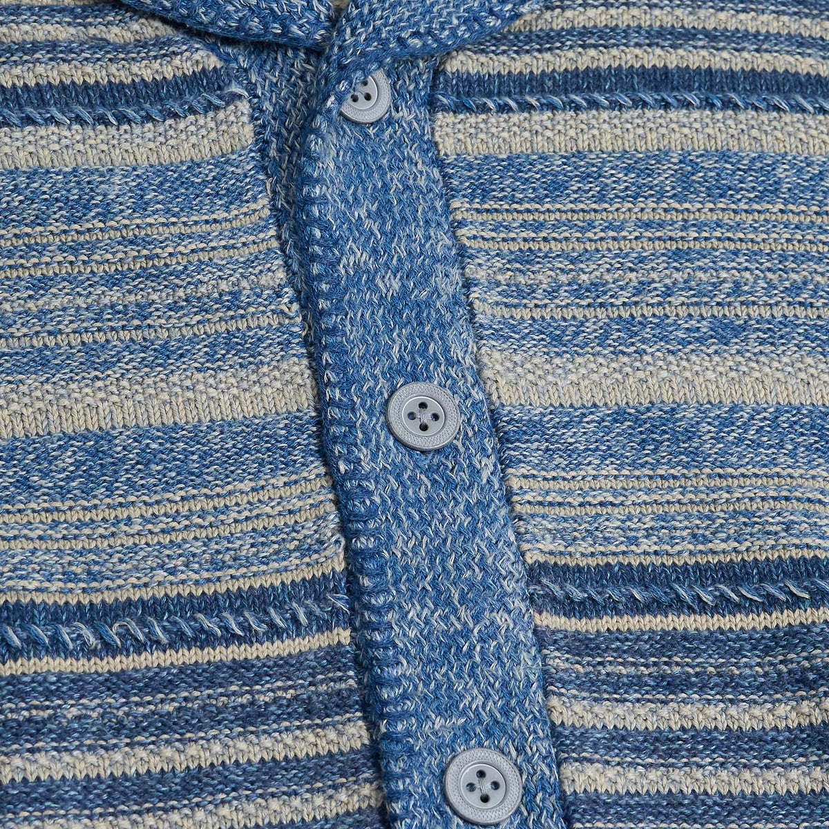 Double RL Cotton-Linen Striped Indigo DyedCardigan