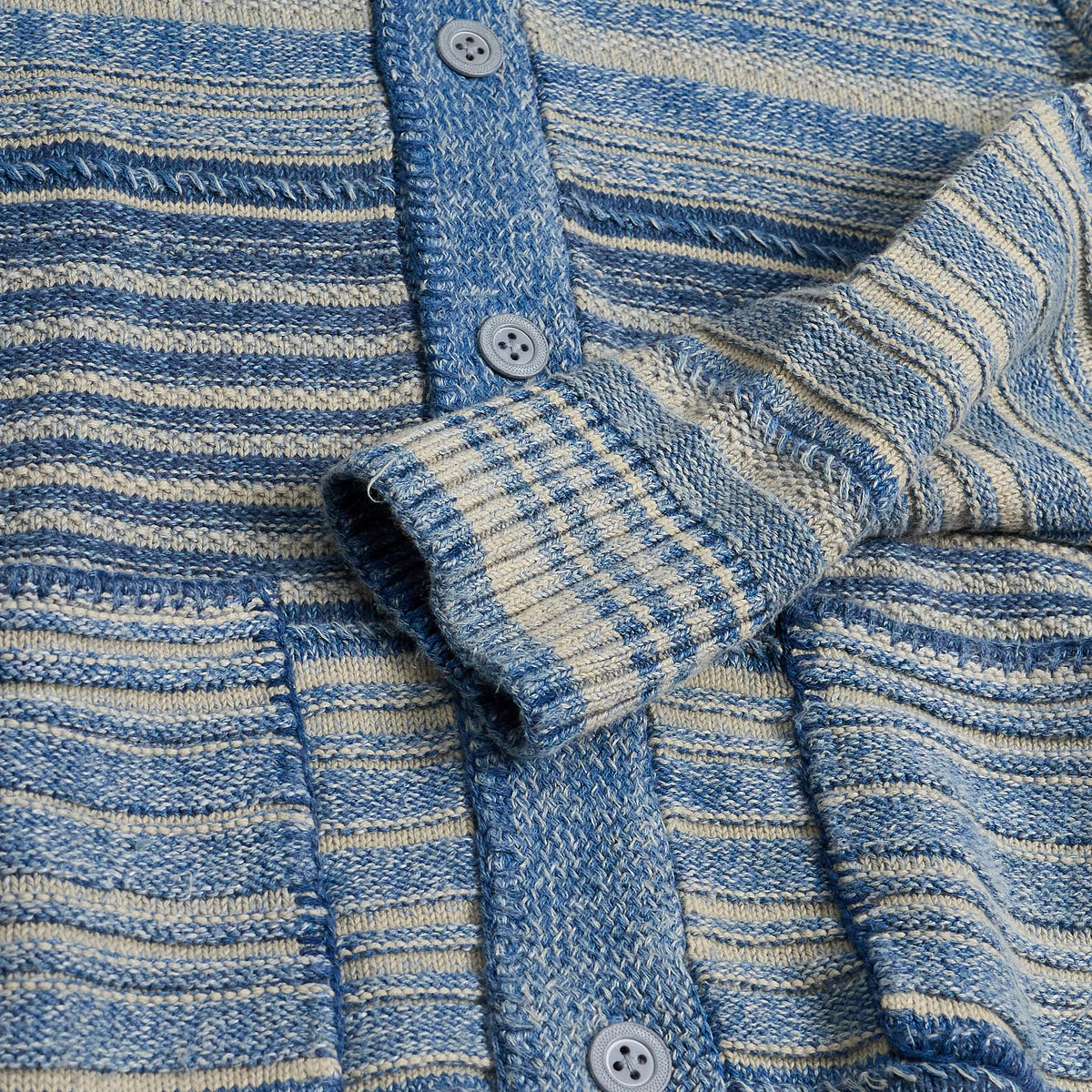 Double RL Cotton-Linen Striped Indigo DyedCardigan