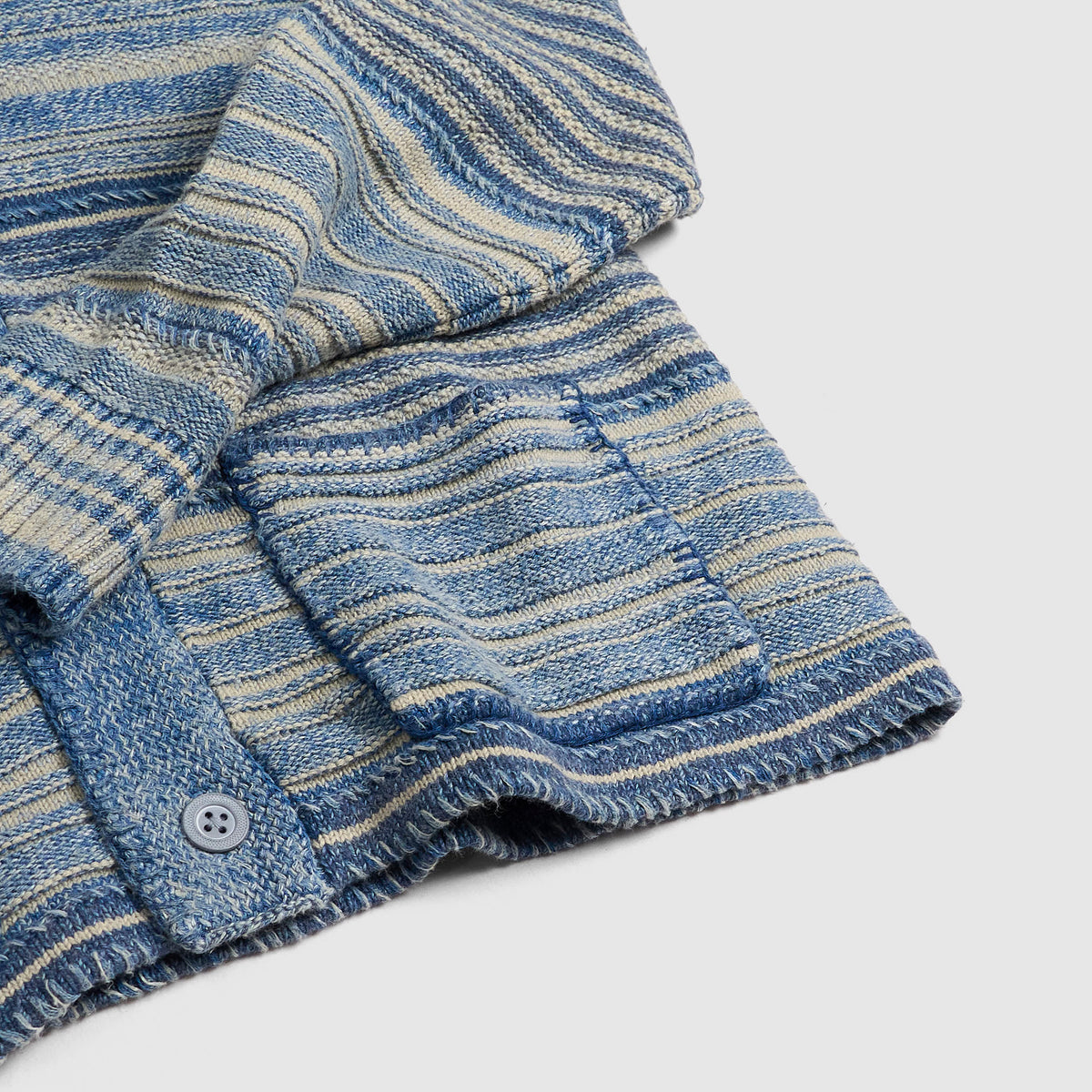 Double RL Cotton-Linen Striped Indigo DyedCardigan