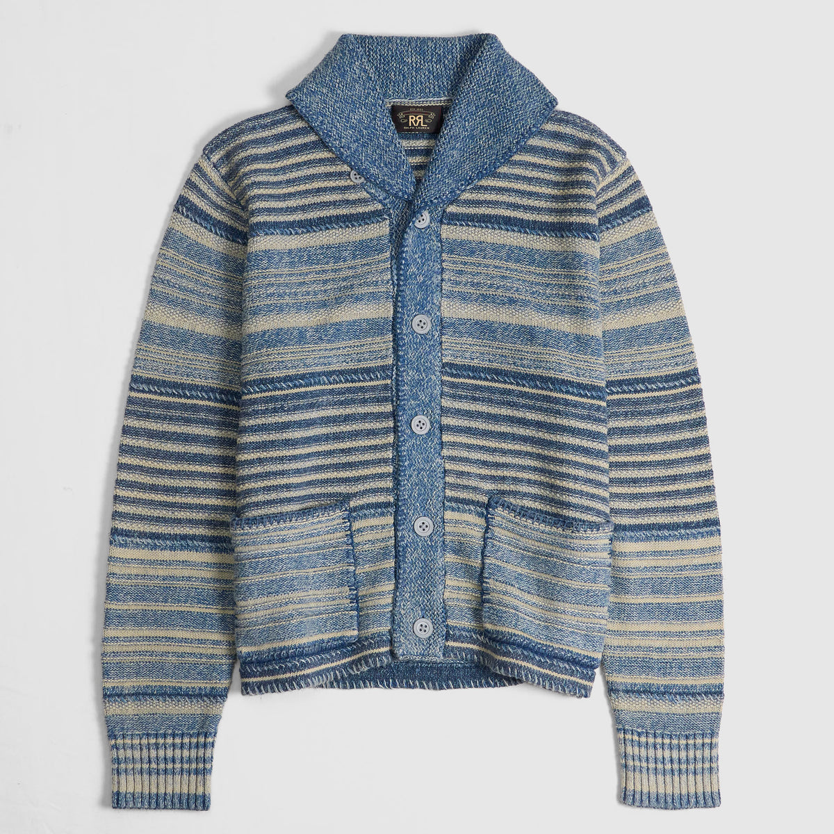 Double RL Cotton-Linen Striped Indigo DyedCardigan