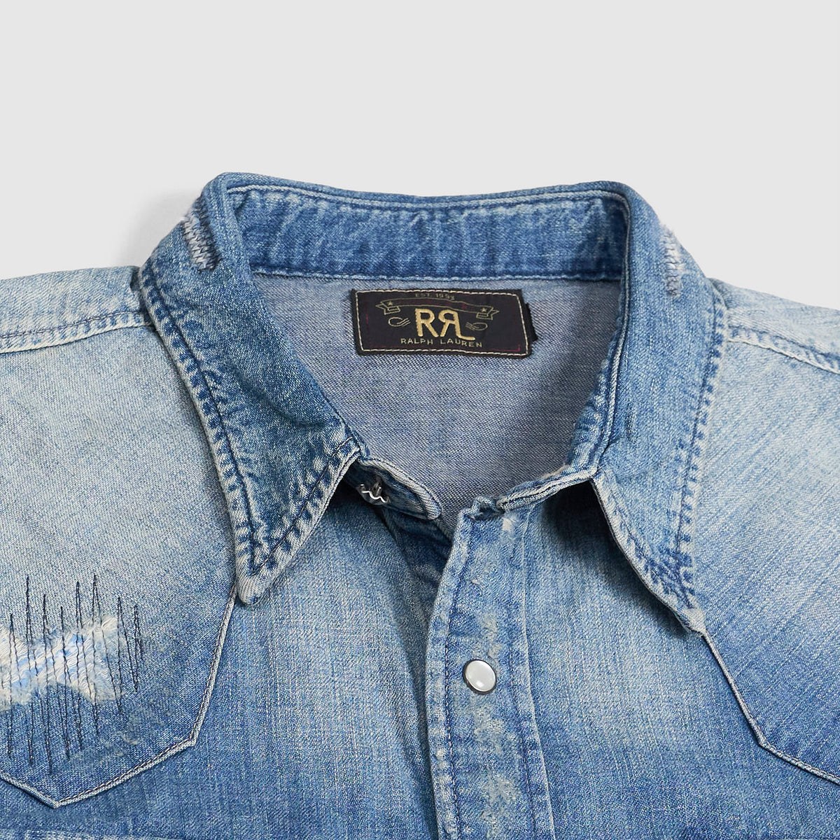 Double RL Distressed Western Denim Shirt