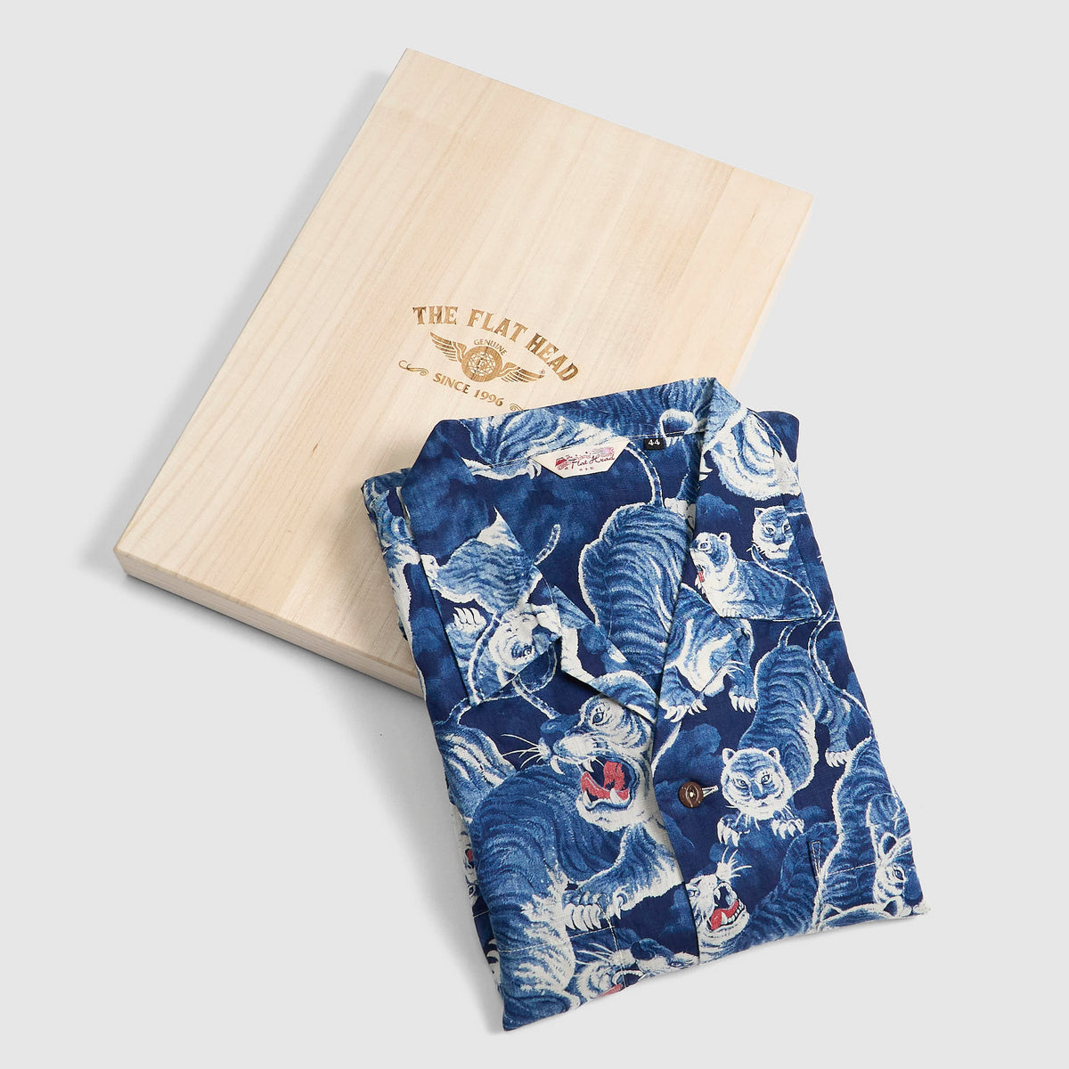 The Flat Head Indigo Tiger Short Sleeve Hawaiian Shirt