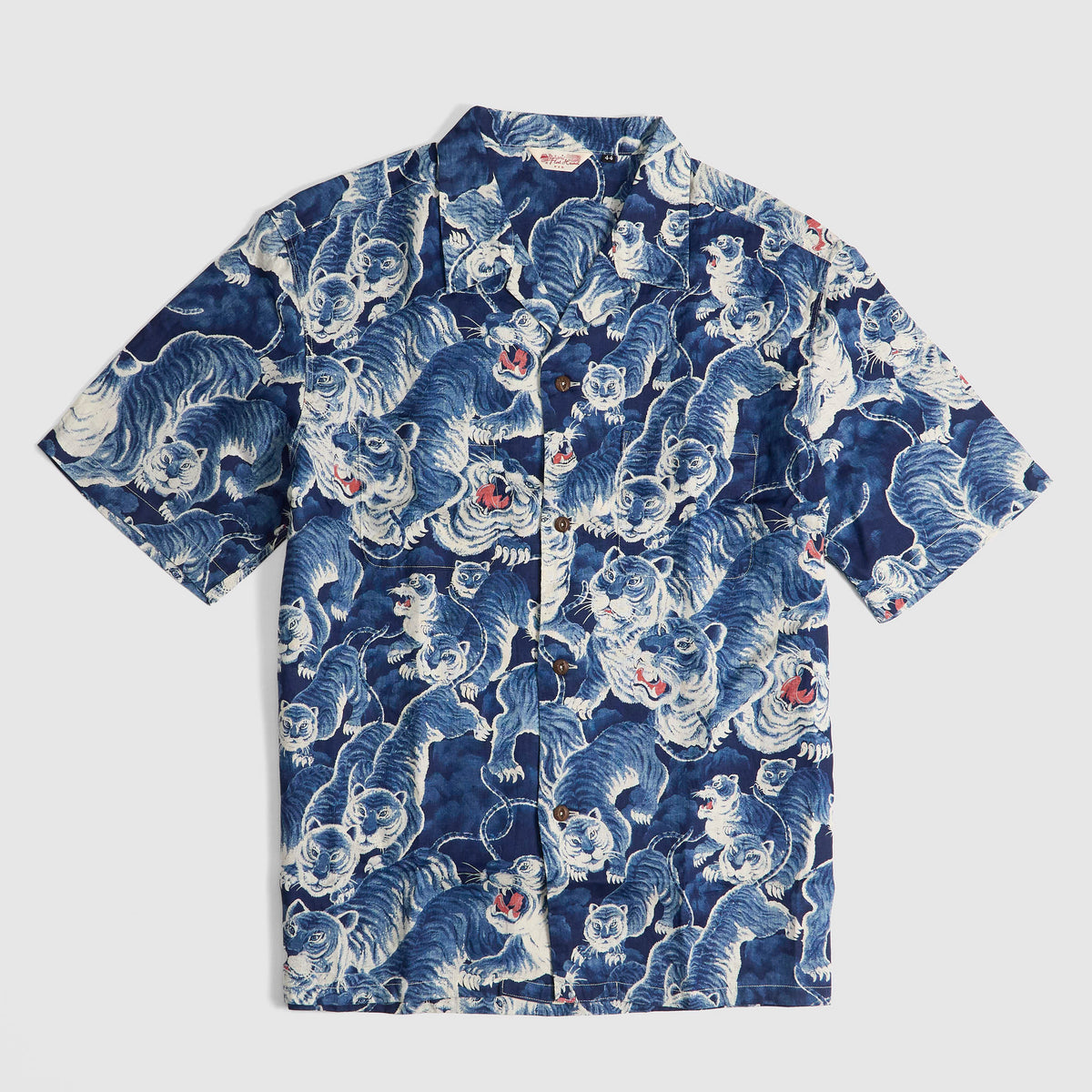 The Flat Head Indigo Tiger Short Sleeve Hawaiian Shirt