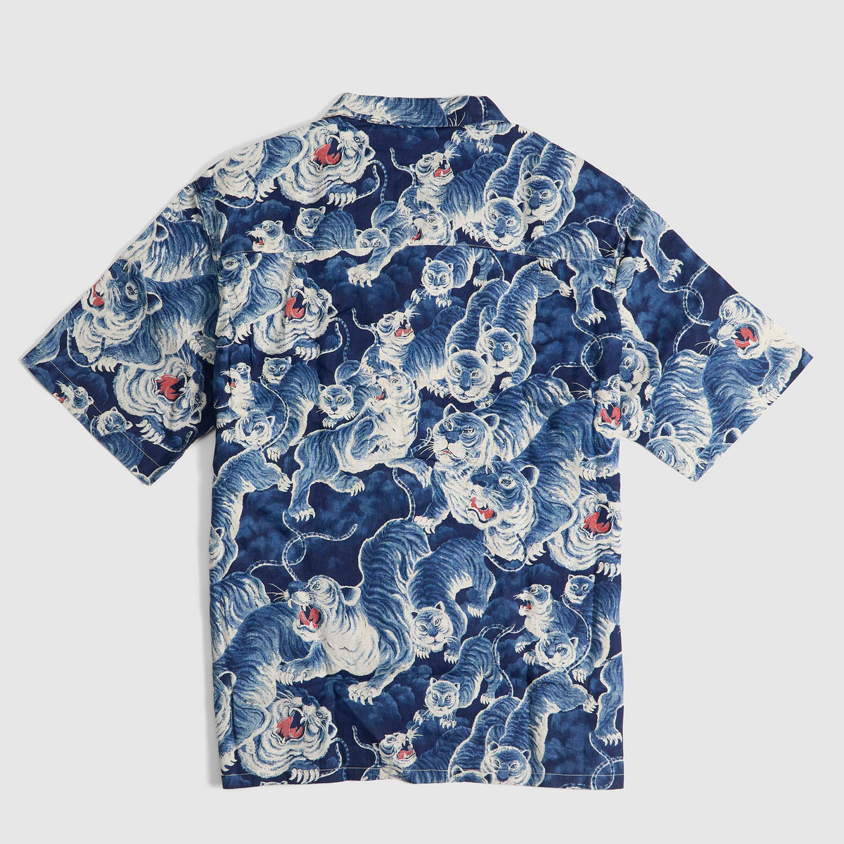 The Flat Head Indigo Tiger Short Sleeve Hawaiian Shirt