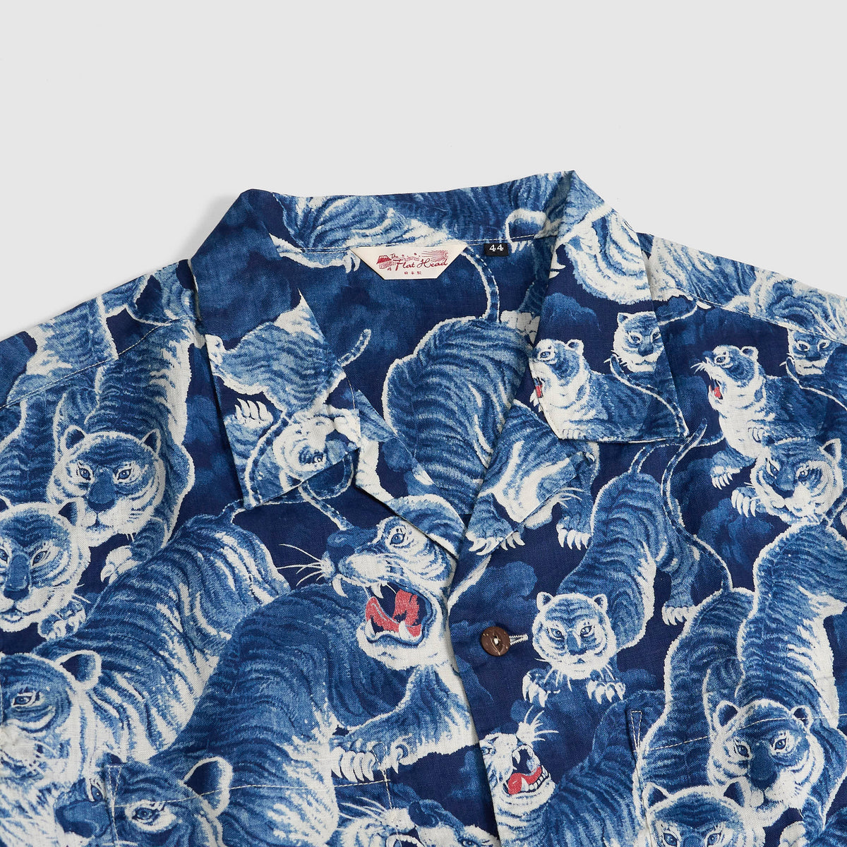 The Flat Head Indigo Tiger Short Sleeve Hawaiian Shirt