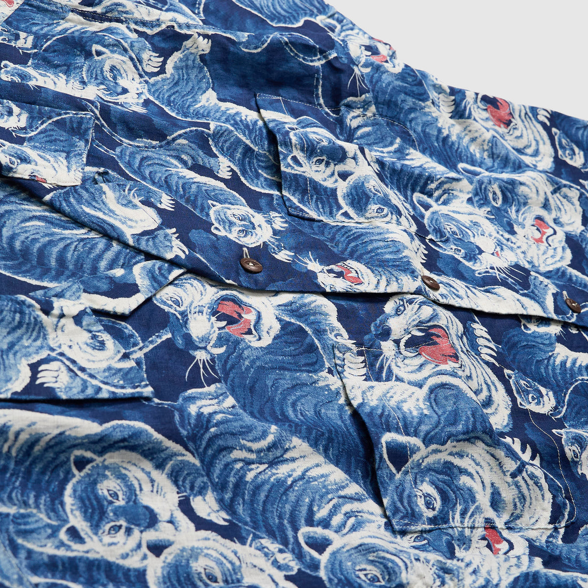 The Flat Head Indigo Tiger Short Sleeve Hawaiian Shirt