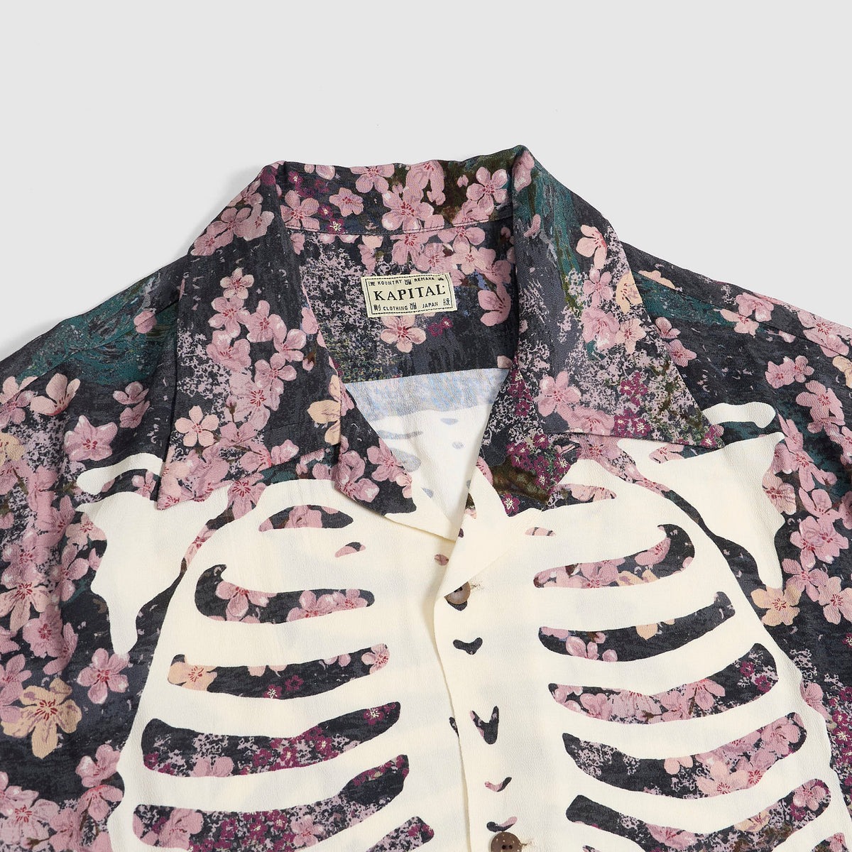 Kapital Rayon Sakura Bone Printed Hawaiian Shirt