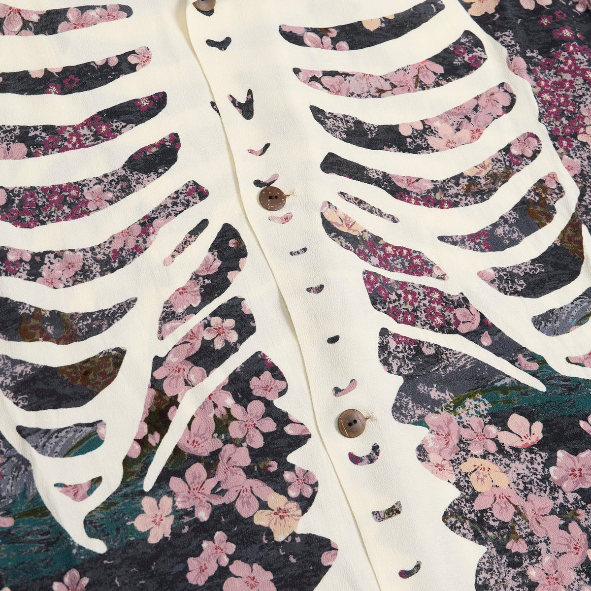 Kapital Rayon Sakura Bone Printed Hawaiian Shirt