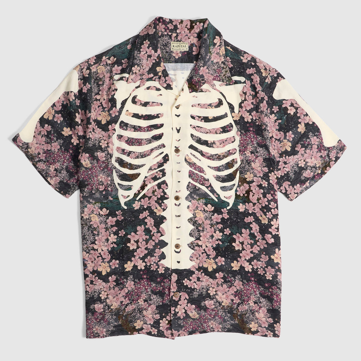 Kapital Rayon Sakura Bone Printed Hawaiian Shirt
