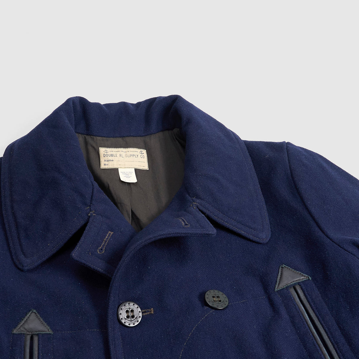 Double RL Leather-Trim Wool Blend Pea Coat