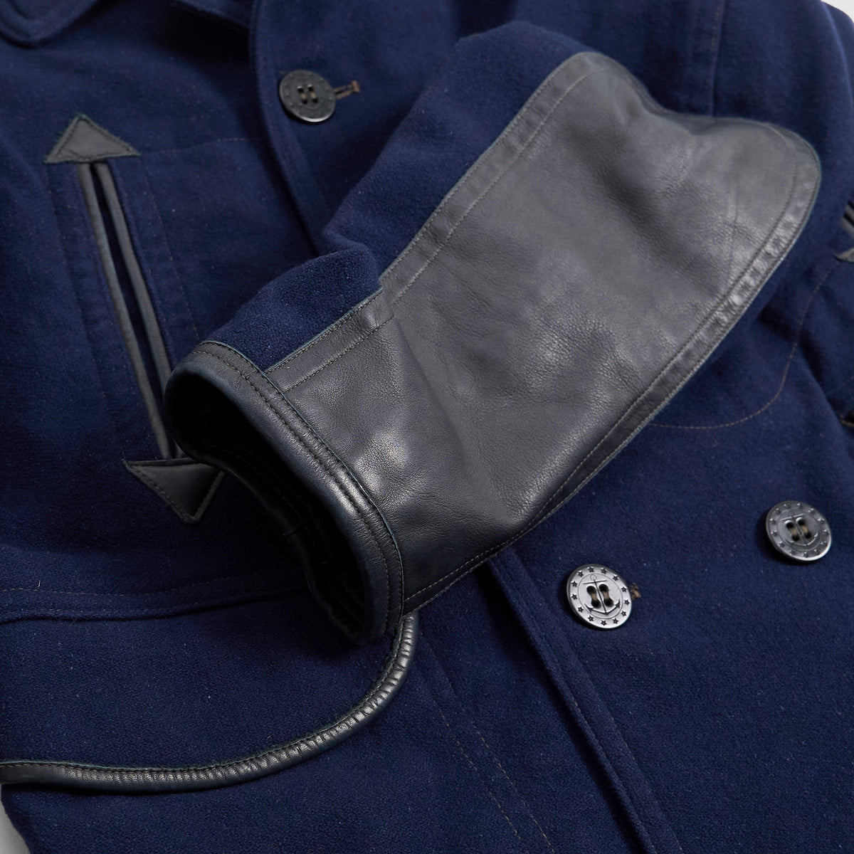 Double RL Leather-Trim Wool Blend Pea Coat