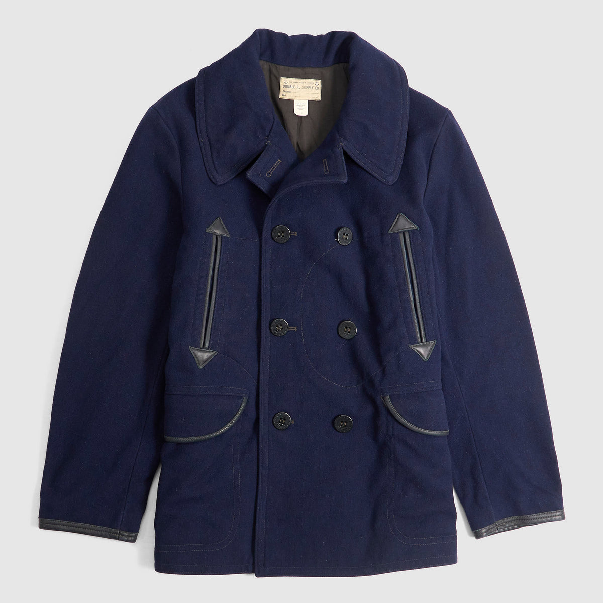 Double RL Leather-Trim Wool Blend Pea Coat