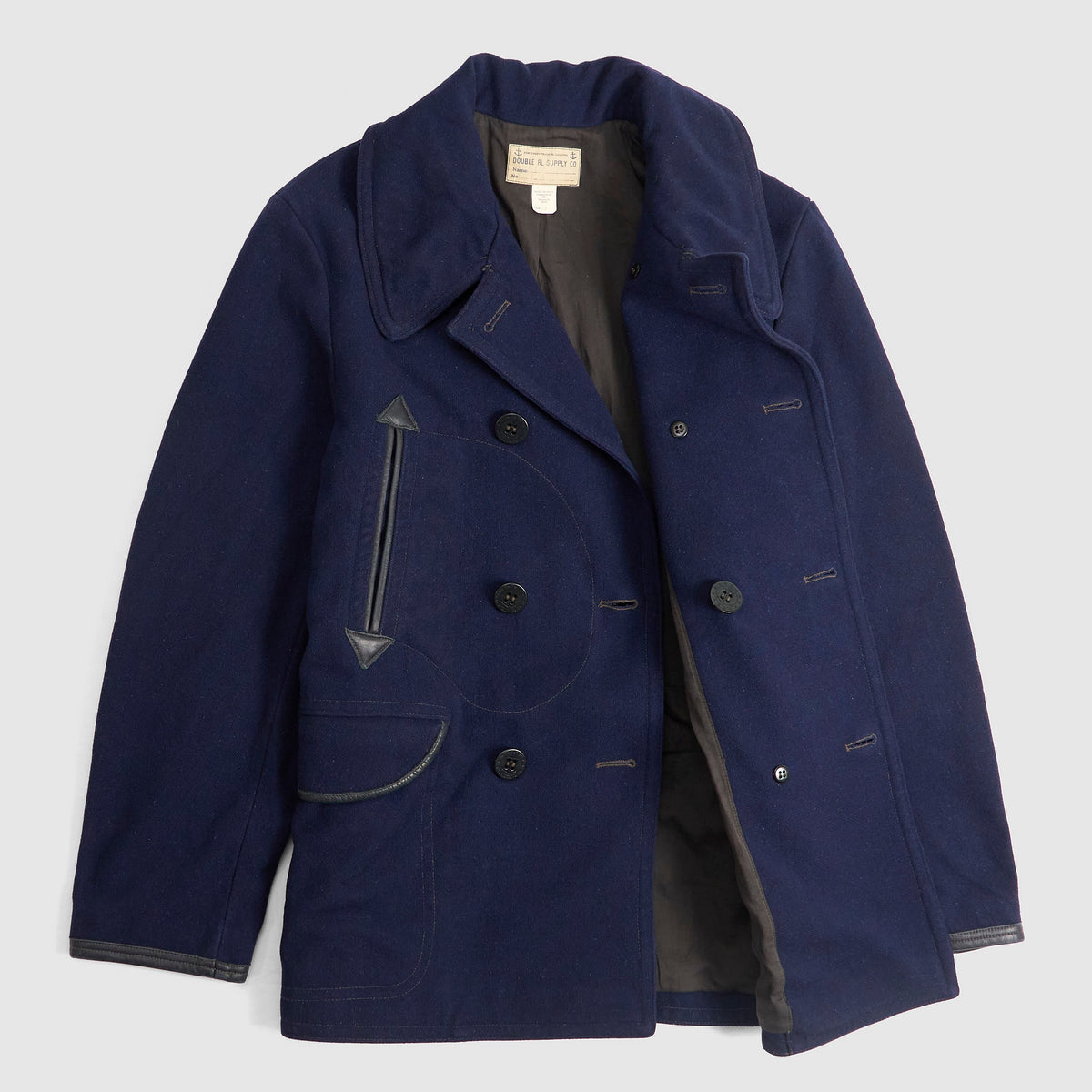 Double RL Leather-Trim Wool Blend Pea Coat