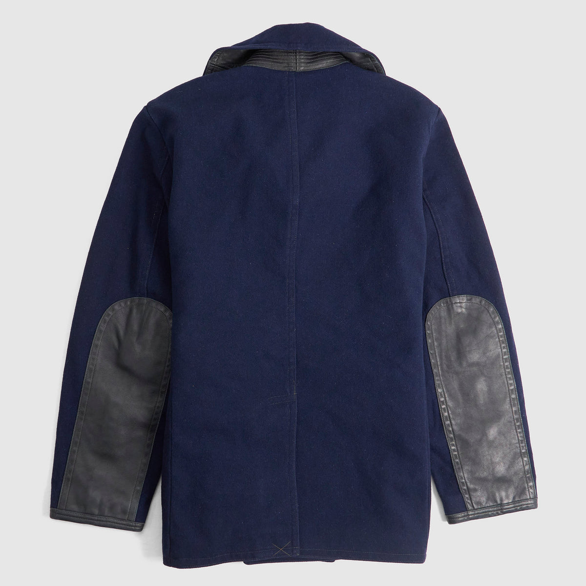 Double RL Leather-Trim Wool Blend Pea Coat