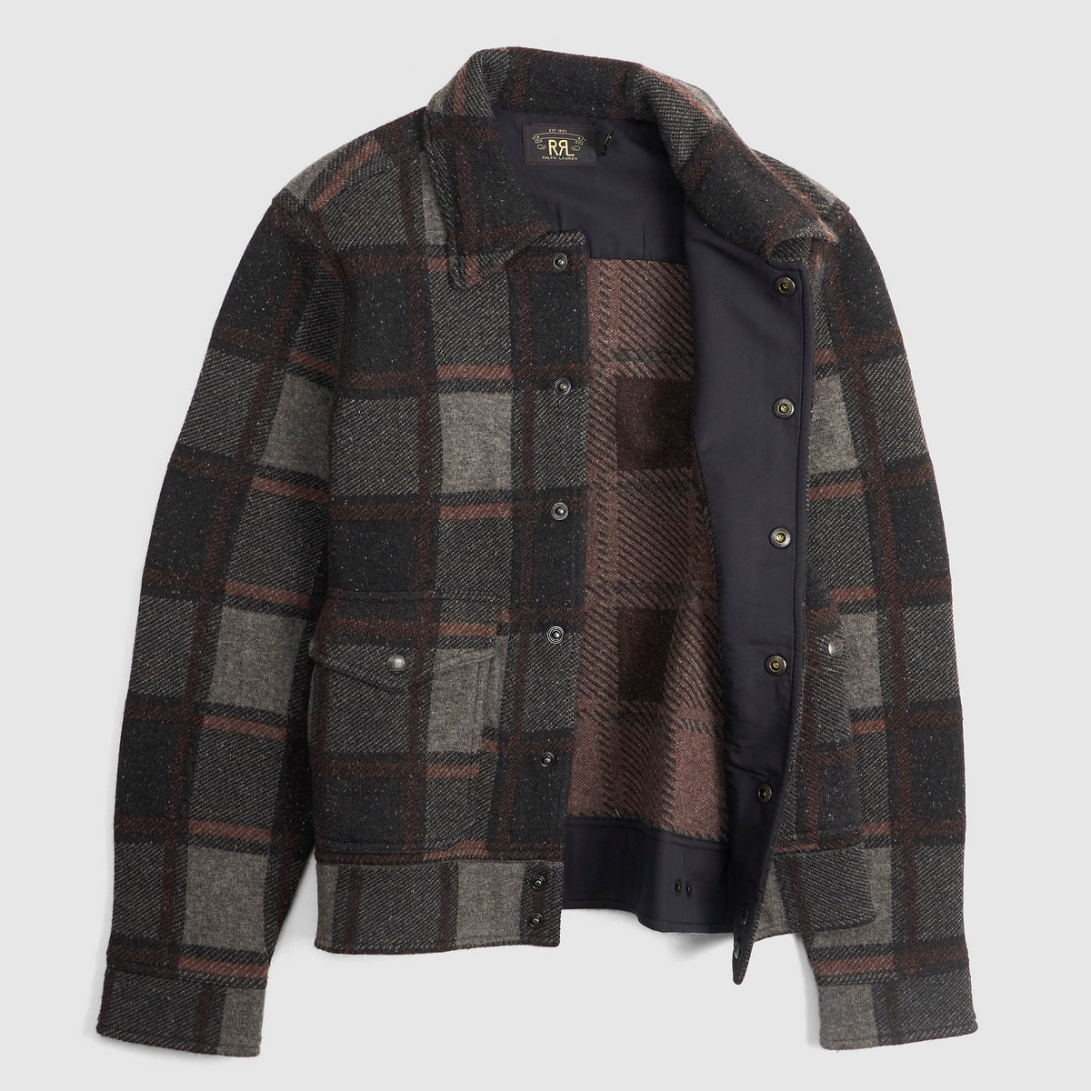 Double RL Heavyweight Plaid Wool Cardigan Jacket