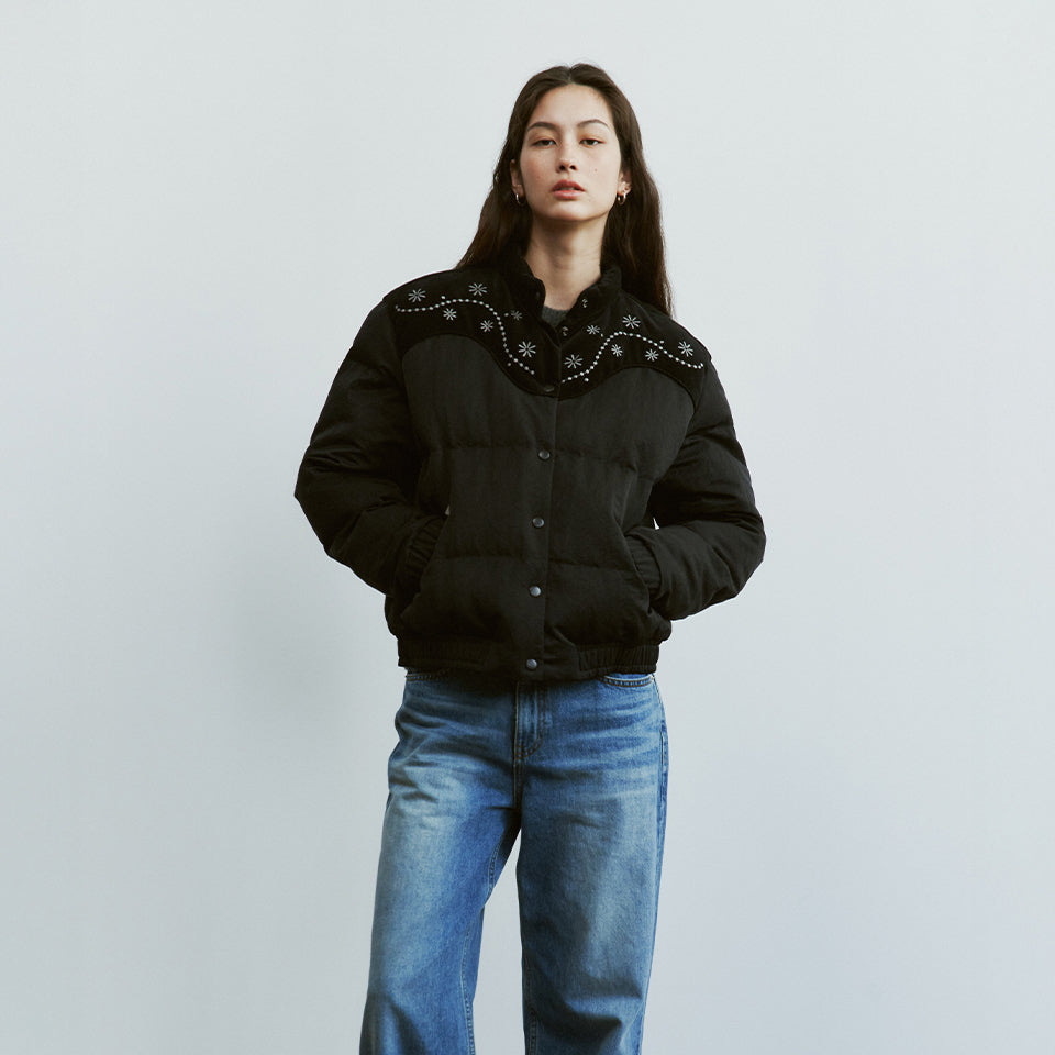 Fritur Ladies Embroidered Western Puffer Jacket