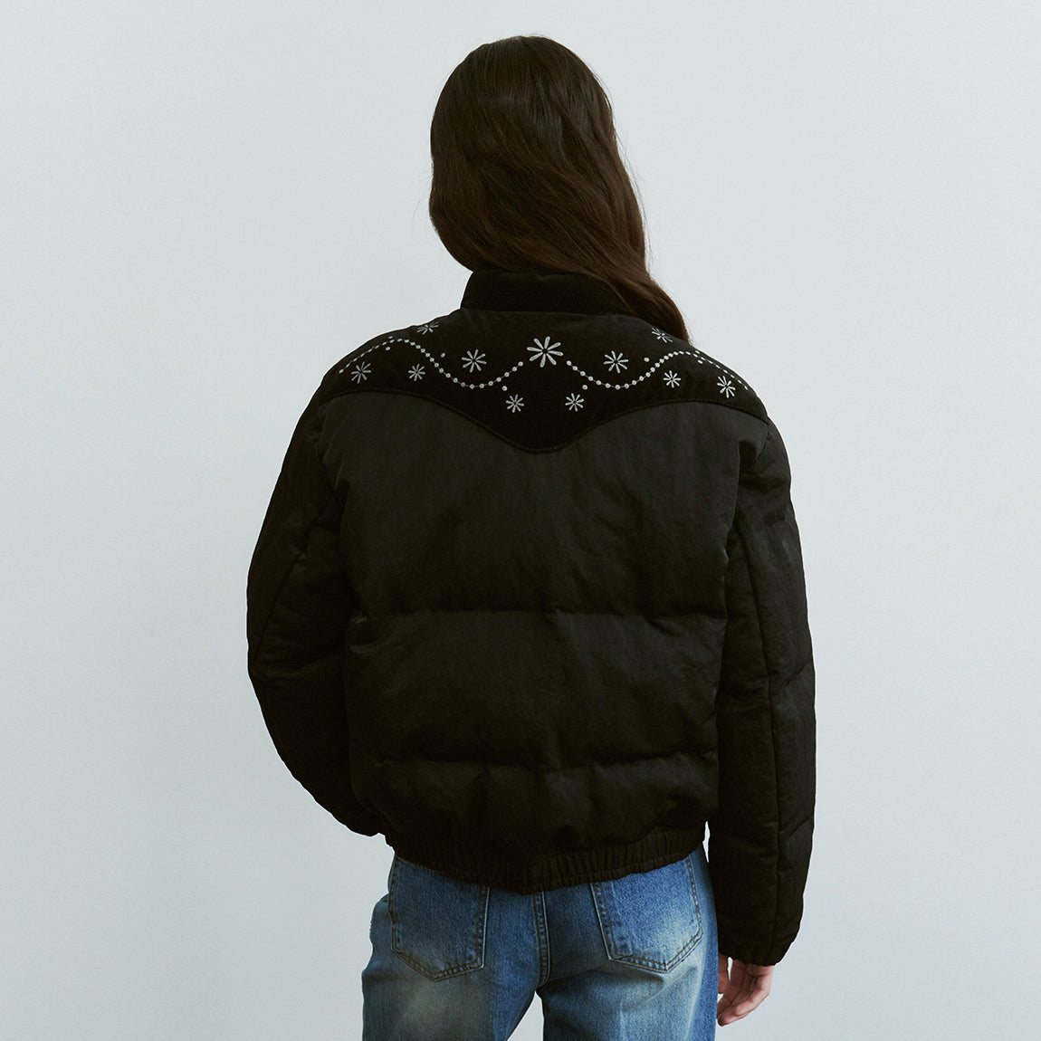 Fritur Ladies Embroidered Western Puffer Jacket