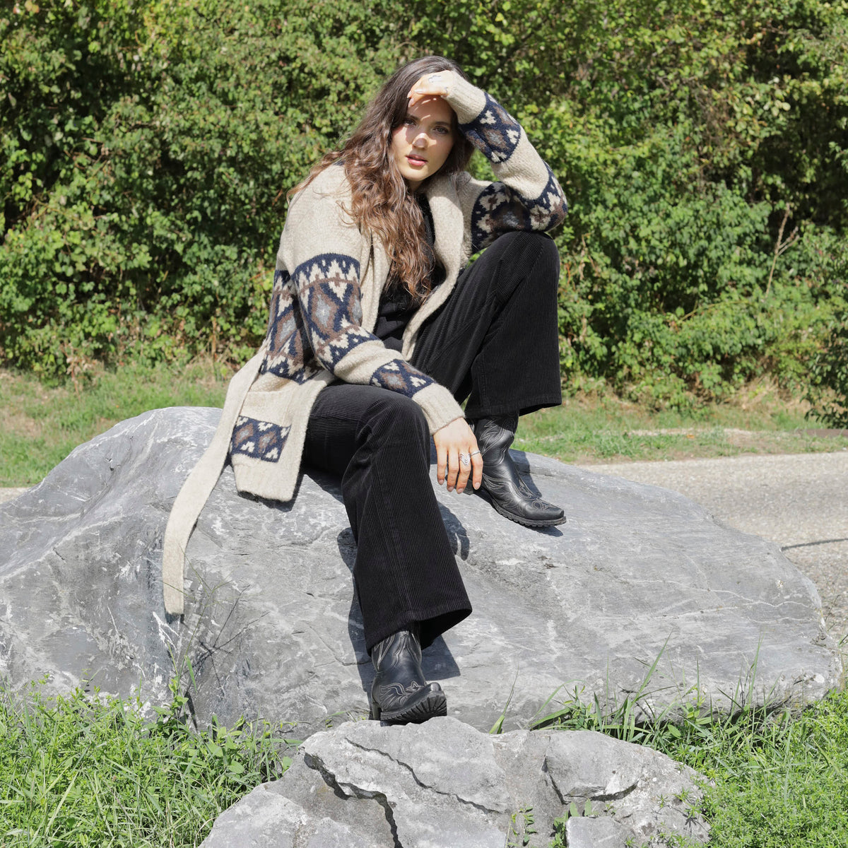 Rakki The Diva Marilyn Monroe Etno–Jacquard Wool Cardigan