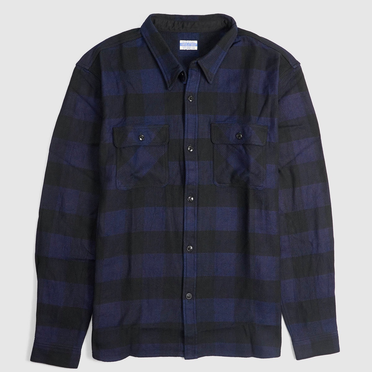 The Flat Head Shirt Indigo Block Check Work FN-SNR-101LSP