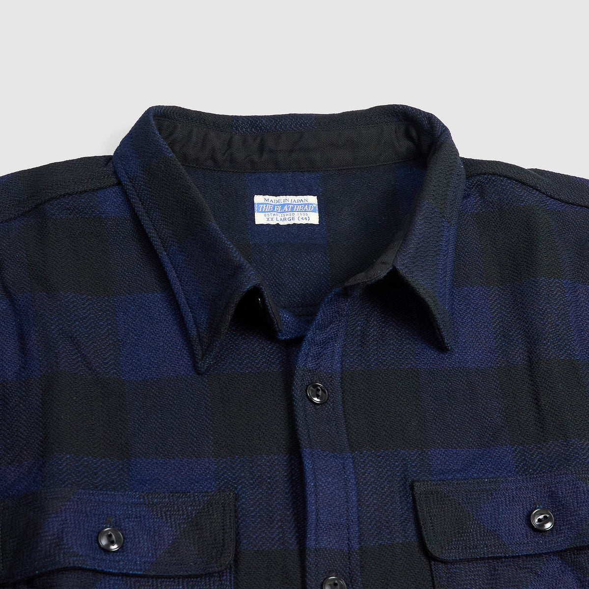 The Flat Head Shirt Indigo Block Check Work FN-SNR-101LSP