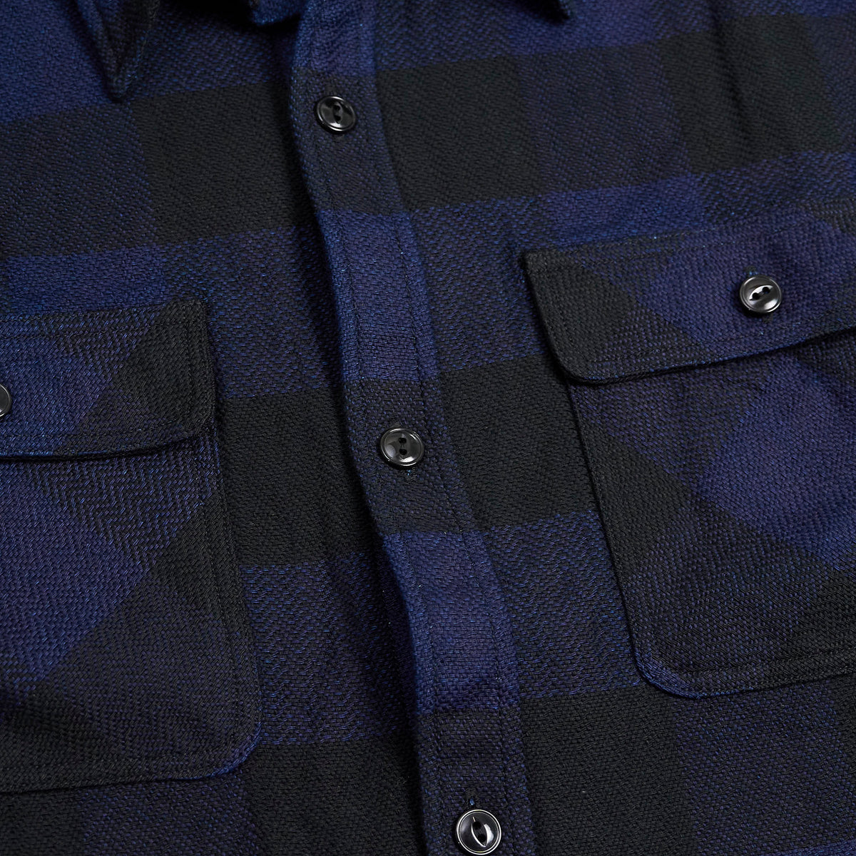 The Flat Head Shirt Indigo Block Check Work FN-SNR-101LSP