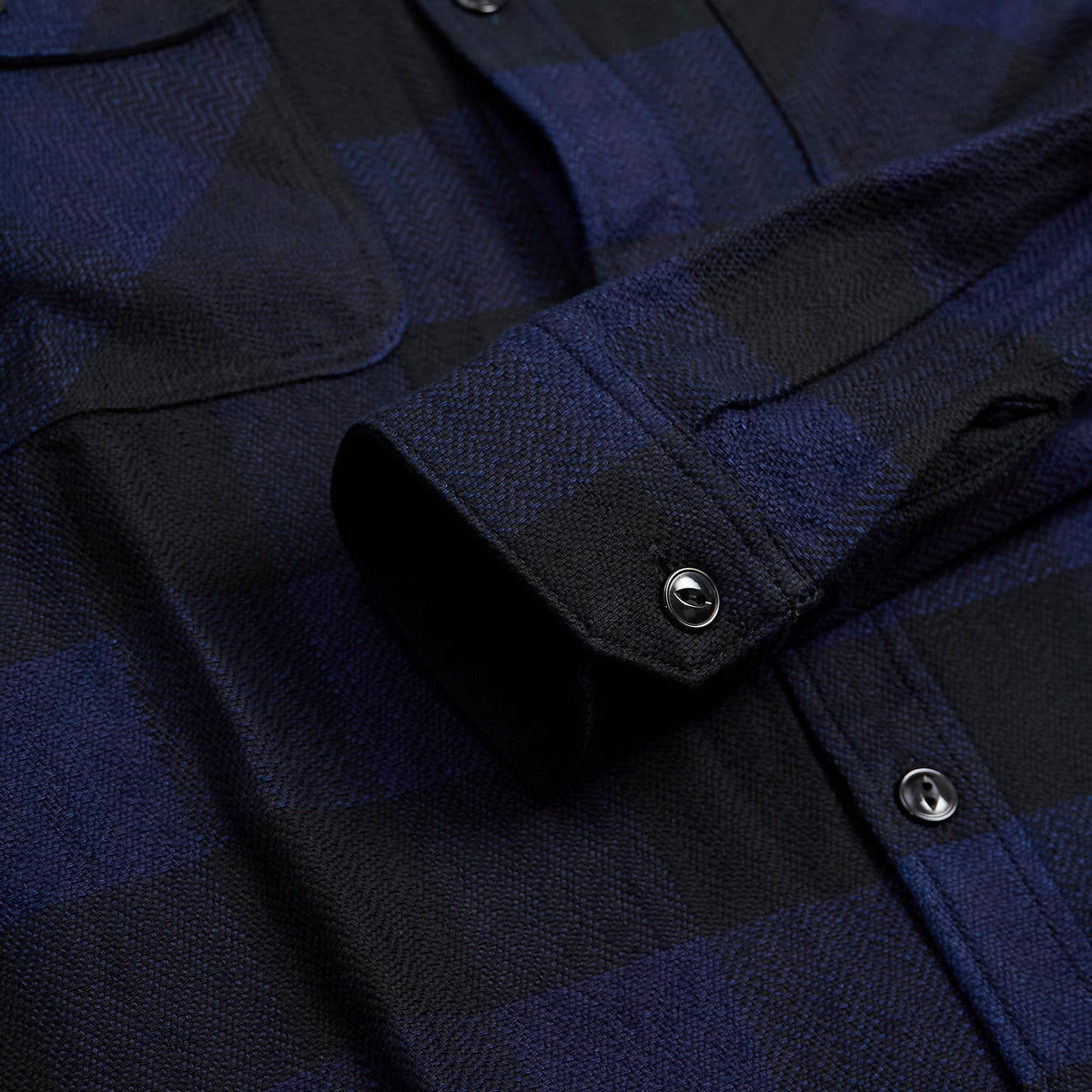 The Flat Head Shirt Indigo Block Check Work FN-SNR-101LSP