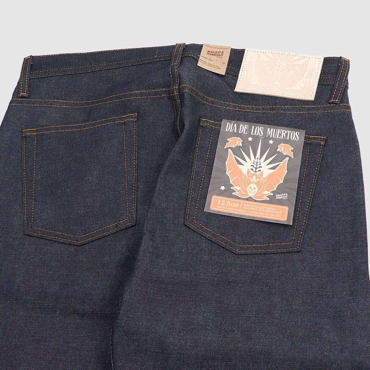 Naked & Famous Dia de los Muertos "Bat" Weird Guy Jeans
