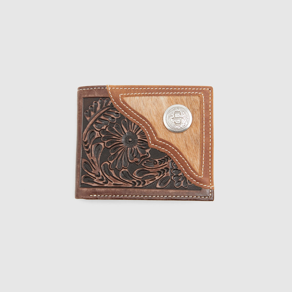 Stetson Tooled Leather Wallet With Concho And Felt Inlay
