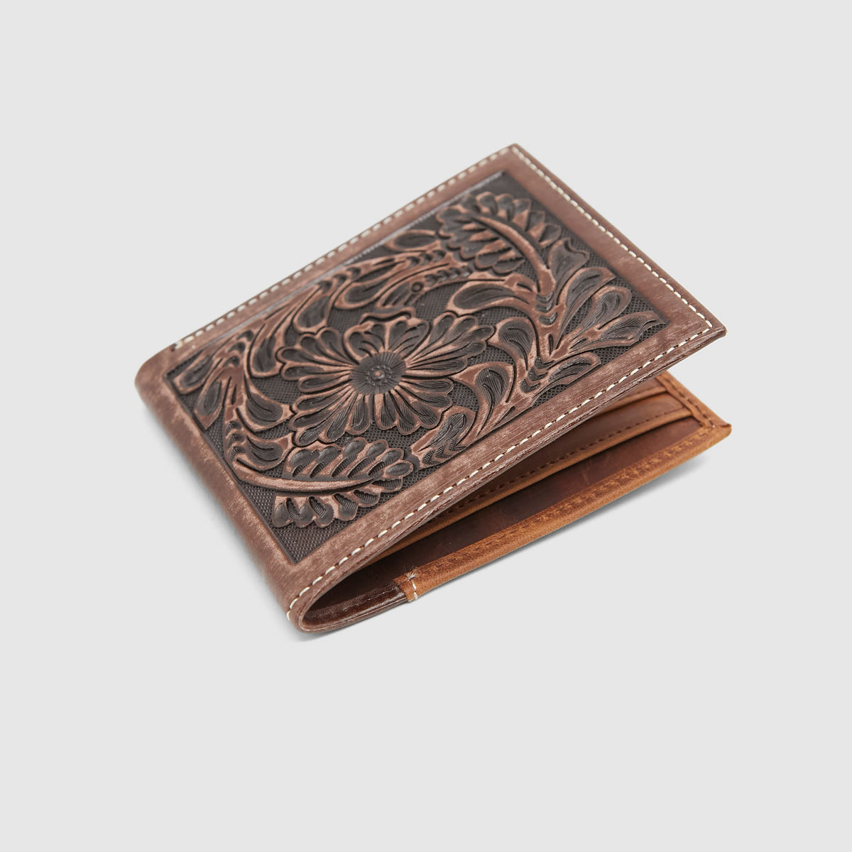 Stetson Tooled Leather Wallet With Concho And Felt Inlay
