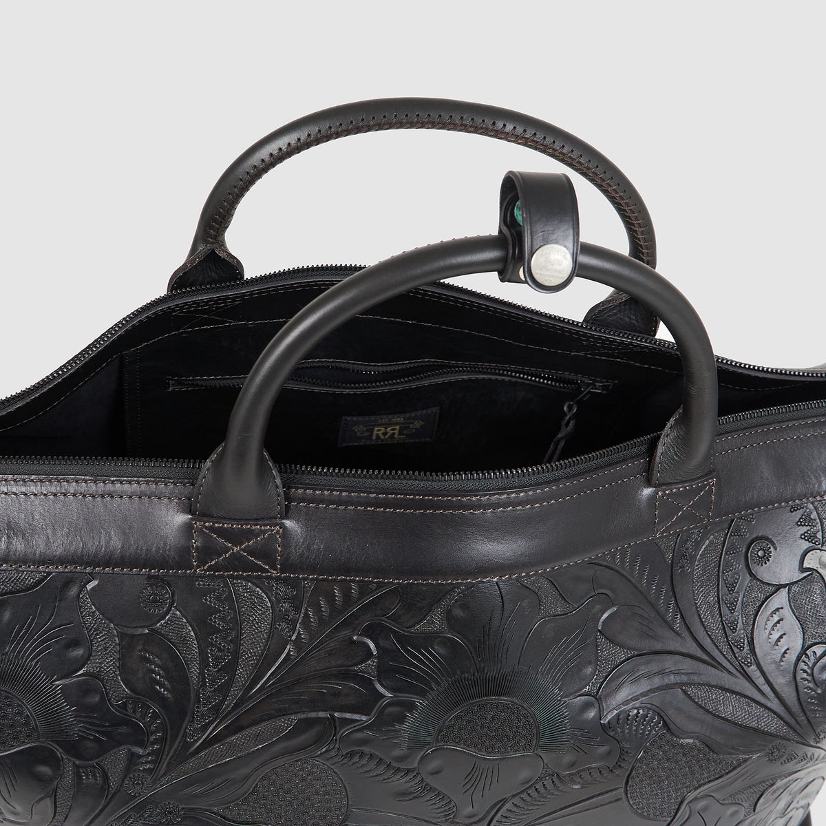 Double RL Hand Tooled Large Leather Bag