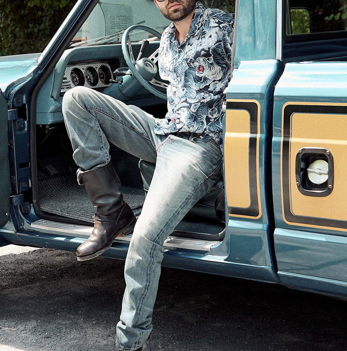 The Flat Head Indigo Tiger Short Sleeve Hawaiian Shirt