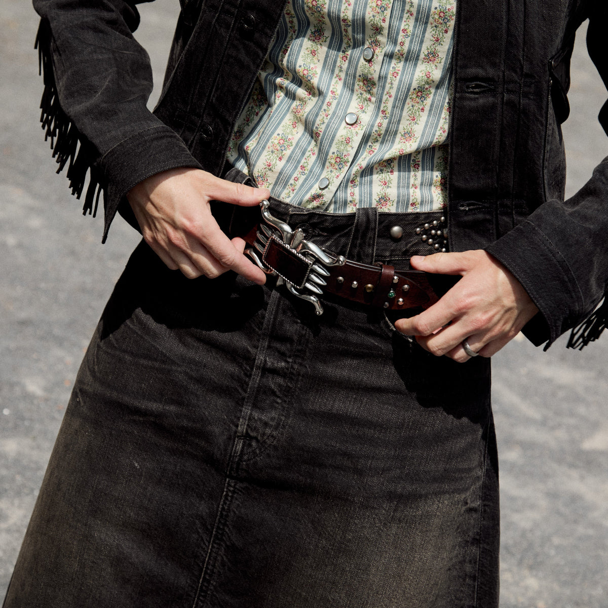 Double RL Ladies Studded 5-Pocket Denim Skirt