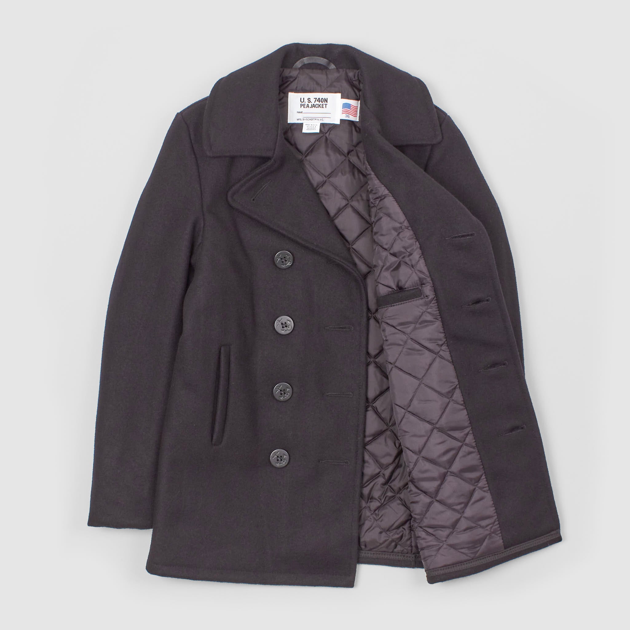 Schott 779 WOOL PEA COAT FRONT ZIP Schott 779 WOOL ZIP FRONT PEA COAT