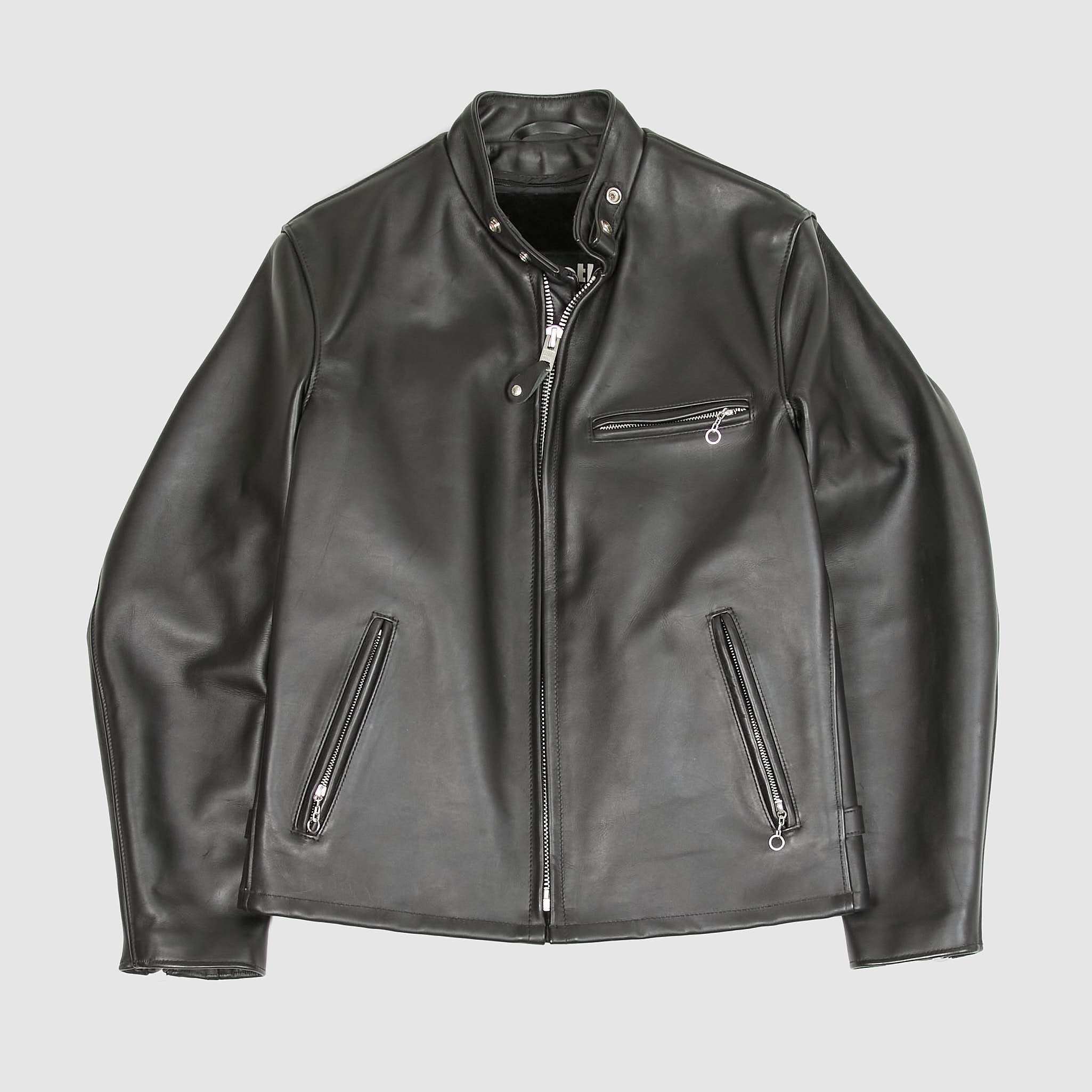 Men's Size 48 Schott NYC Black Leather Plaid Lined Motor Jacket USA 