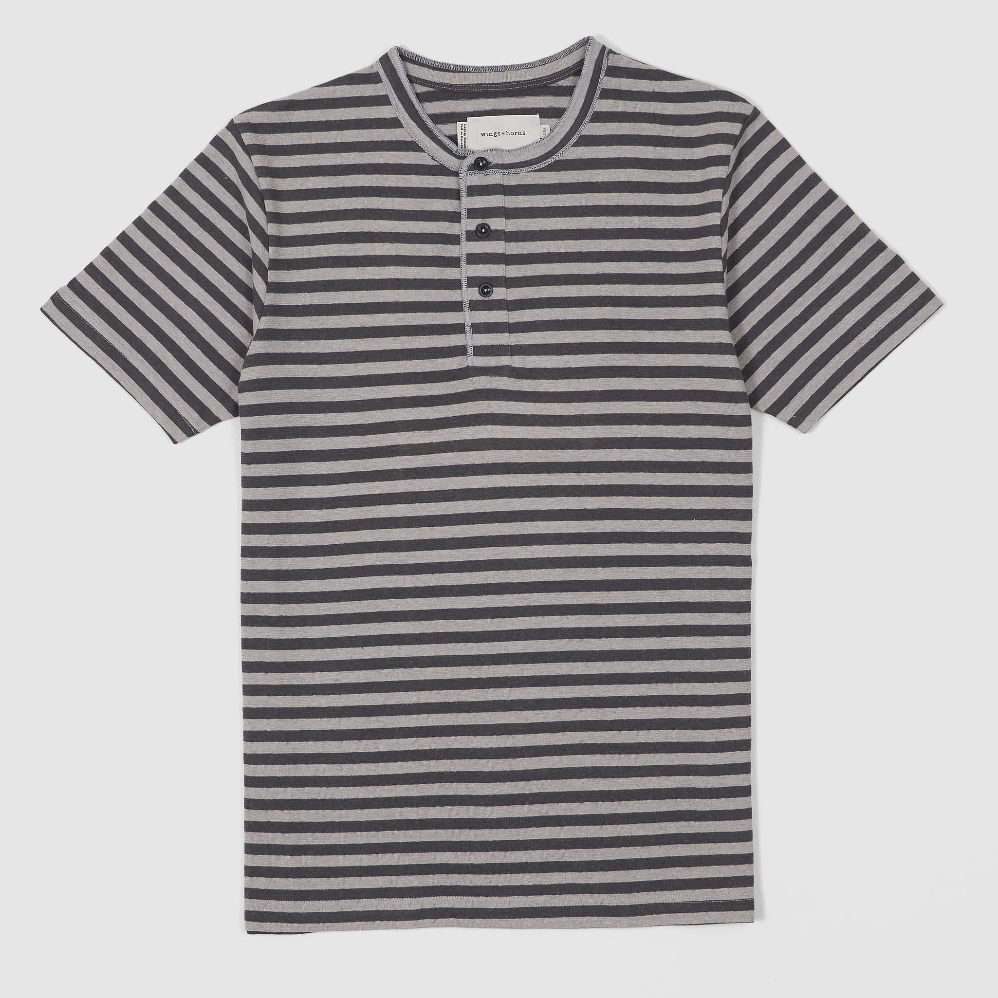 wings+horns Striped Short Sleeve Henley T-Shirt - DeeCee style